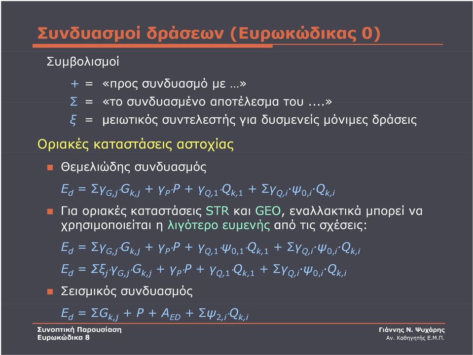 k,1 + Σγ Q,i ψ ψ 0,i Q k,i Για οριακές καταστάσεις STR και GEO, εναλλακτικά μπορεί να χρησιμοποιείται η λιγότερο ευμενής από τις σχέσεις: Ε d = Σγ G,j