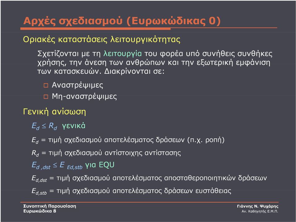 Διακρίνονται σε: Αναστρέψιμες Μη-αναστρέψιμες Γενική ανίσωση Ε d R d γενικά Ε d = τιμή σχε