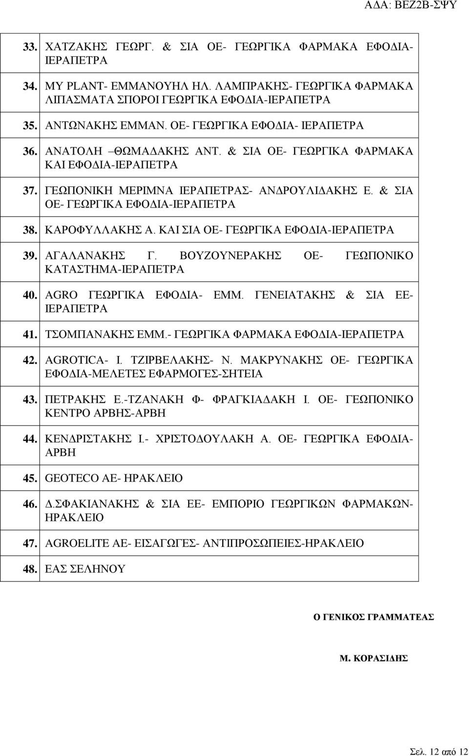 ΚΑΡΟΦΥΛΛΑΚΗΣ Α. ΚΑΙ ΣΙΑ ΟΕ- ΓΕΩΡΓΙΚΑ ΕΦΟΔΙΑ-ΙΕΡΑΠΕΤΡΑ 39. ΑΓΑΛΑΝΑΚΗΣ Γ. ΒΟΥΖΟΥΝΕΡΑΚΗΣ ΟΕ- ΓΕΩΠΟΝΙΚΟ ΚΑΤΑΣΤΗΜΑ-ΙΕΡΑΠΕΤΡΑ 40. AGRO ΓΕΩΡΓΙΚΑ ΕΦΟΔΙΑ- ΕΜΜ. ΓΕΝΕΙΑΤΑΚΗΣ & ΣΙΑ ΕΕ- ΙΕΡΑΠΕΤΡΑ 41.