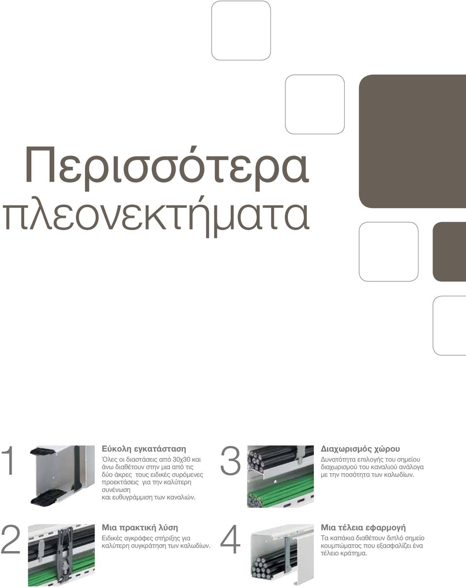 Διαχωρισμός χώρου Δυνατότητα επιλογής του σημείου διαχωρισμού του καναλιού ανάλογα με την ποσότητα των καλωδίων.