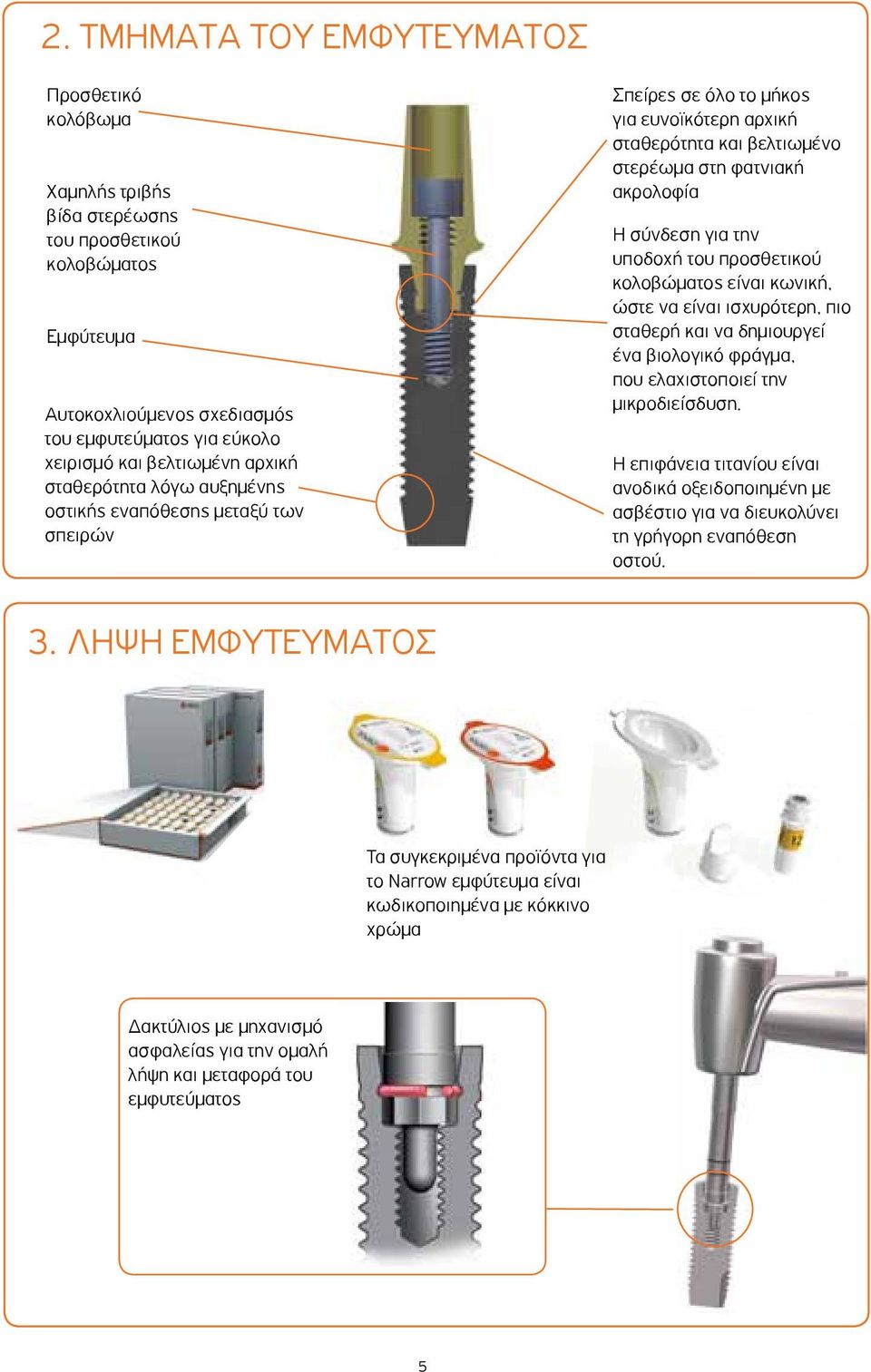 υποδοχή του προσθετικού κολοβώματος είναι κωνική, ώστε να είναι ισχυρότερη, πιο σταθερή και να δημιουργεί ένα βιολογικό φράγμα, που ελαχιστοποιεί την μικροδιείσδυση.