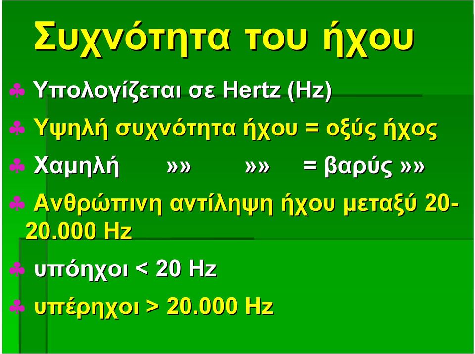 Χαµηλή»»»» = βαρύς»» Ανθρώπινη αντίληψη ήχου