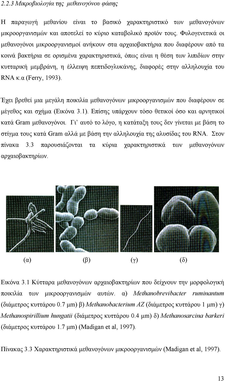 έλλειψη πεπτιδογλυκάνης, διαφορές στην αλληλουχία του RNA κ.α (Ferry, 1993). Έχει βρεθεί μια μεγάλη ποικιλία μεθανογόνων μικροοργανισμών που διαφέρουν σε μέγεθος και σχήμα (Εικόνα 3.1).