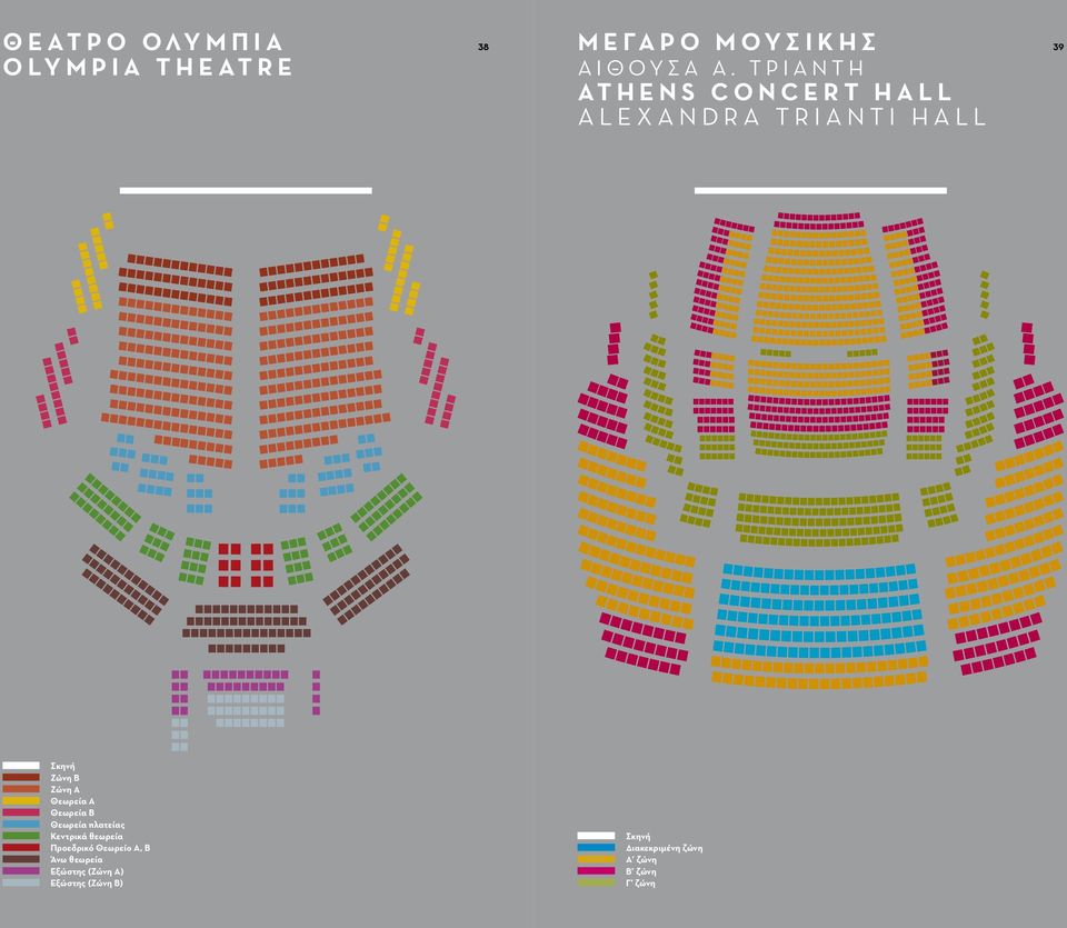 Σκηνή Ζώνη Β Ζώνη Α Θεωρεία Α Θεωρεία Β Θεωρεία πλατείας Κεντρικά θεωρεία Προεδρικό Θεωρείο