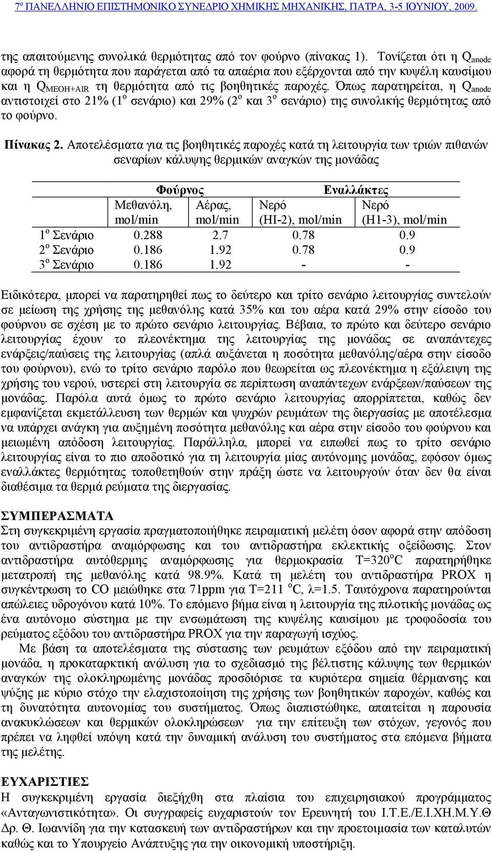 Όπως παρατηρείται, η Q anode αντιστοιχεί στο 21% (1 ο σενάριο) και 29% (2 ο και 3 ο σενάριο) της συνολικής θερµότητας από το φούρνο. Πίνακας 2.