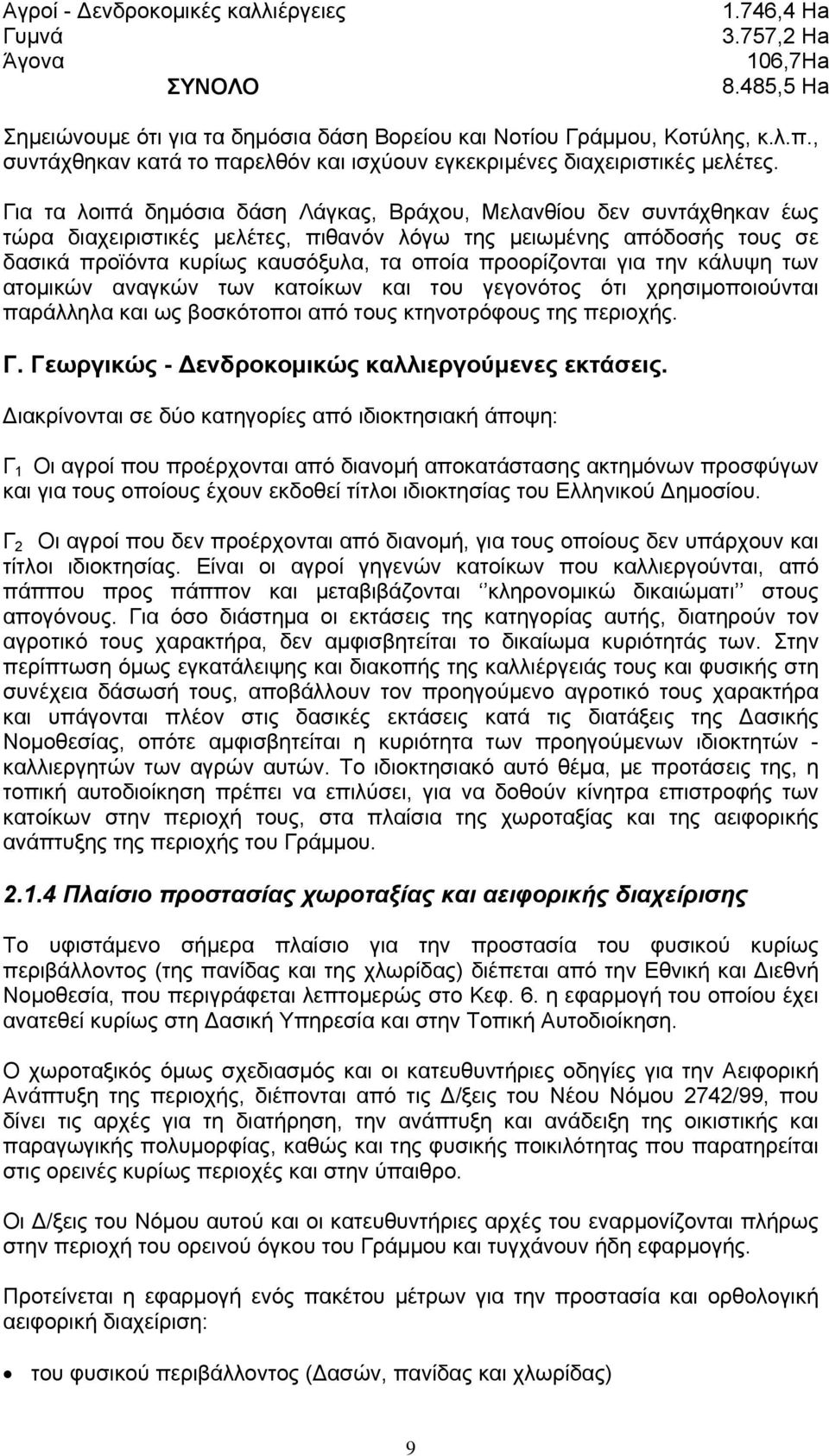 Για τα λοιπά δημόσια δάση Λάγκας, Βράχου, Μελανθίου δεν συντάχθηκαν έως τώρα διαχειριστικές μελέτες, πιθανόν λόγω της μειωμένης απόδοσής τους σε δασικά προϊόντα κυρίως καυσόξυλα, τα οποία