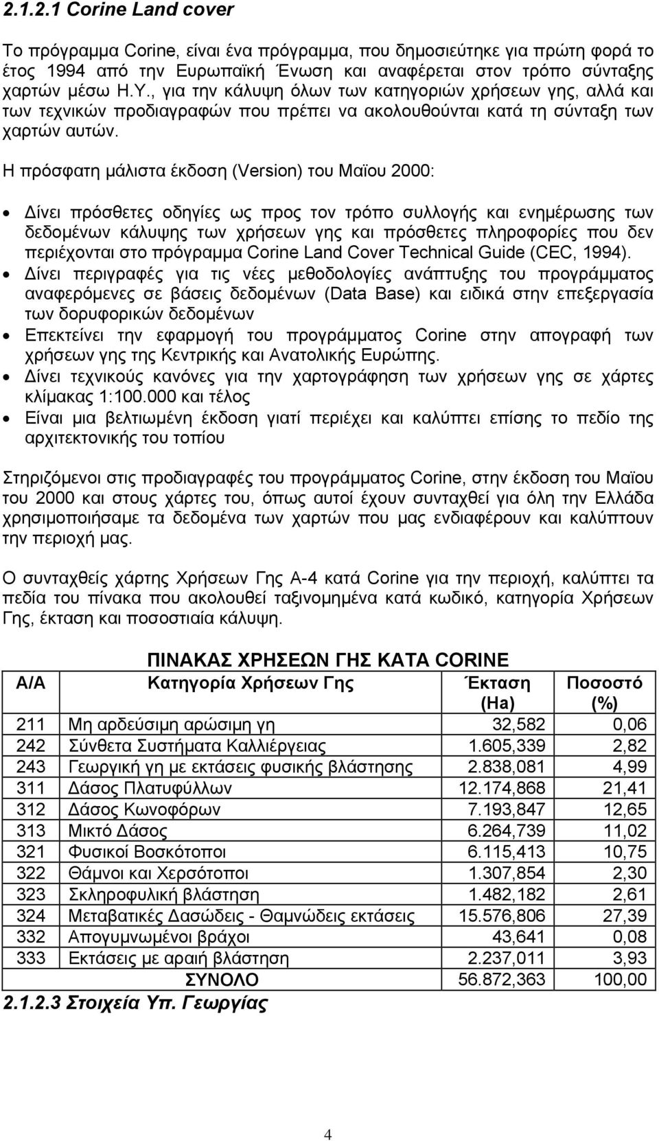 Η πρόσφατη μάλιστα έκδοση (Version) του Μαϊου 2000: Δίνει πρόσθετες οδηγίες ως προς τον τρόπο συλλογής και ενημέρωσης των δεδομένων κάλυψης των χρήσεων γης και πρόσθετες πληροφορίες που δεν