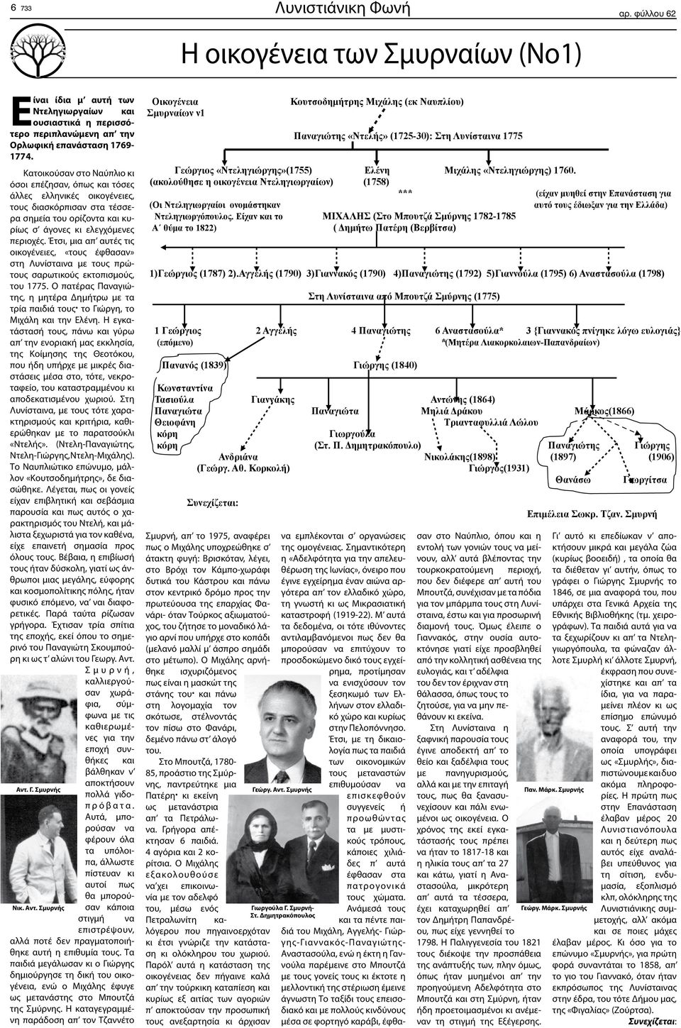 Λυνίσταινα με τους πρώτους σαρωτικούς εκτοπισμούς, του 1775 Ο πατέρας Παναγιώτης, η μητέρα Δημήτρω με τα τρία παιδιά τους το Γιώργη, το Μιχάλη και την Ελένη Η εγκατάστασή τους, πάνω και γύρω απ την