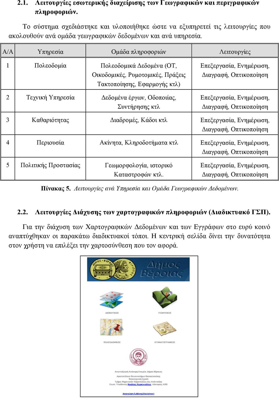 A/A Υπηρεσία Οµάδα πληροφοριών Λειτουργίες 1 Πολεοδοµία Πολεοδοµικά Δεδοµένα (ΟΤ, Οικοδοµικές, Ρυµοτοµικές, Πράξεις Τακτοποίησης, Εφαρµογής κτλ) 2 Τεχνική Υπηρεσία Δεδοµένα έργων, Οδοποιίας,