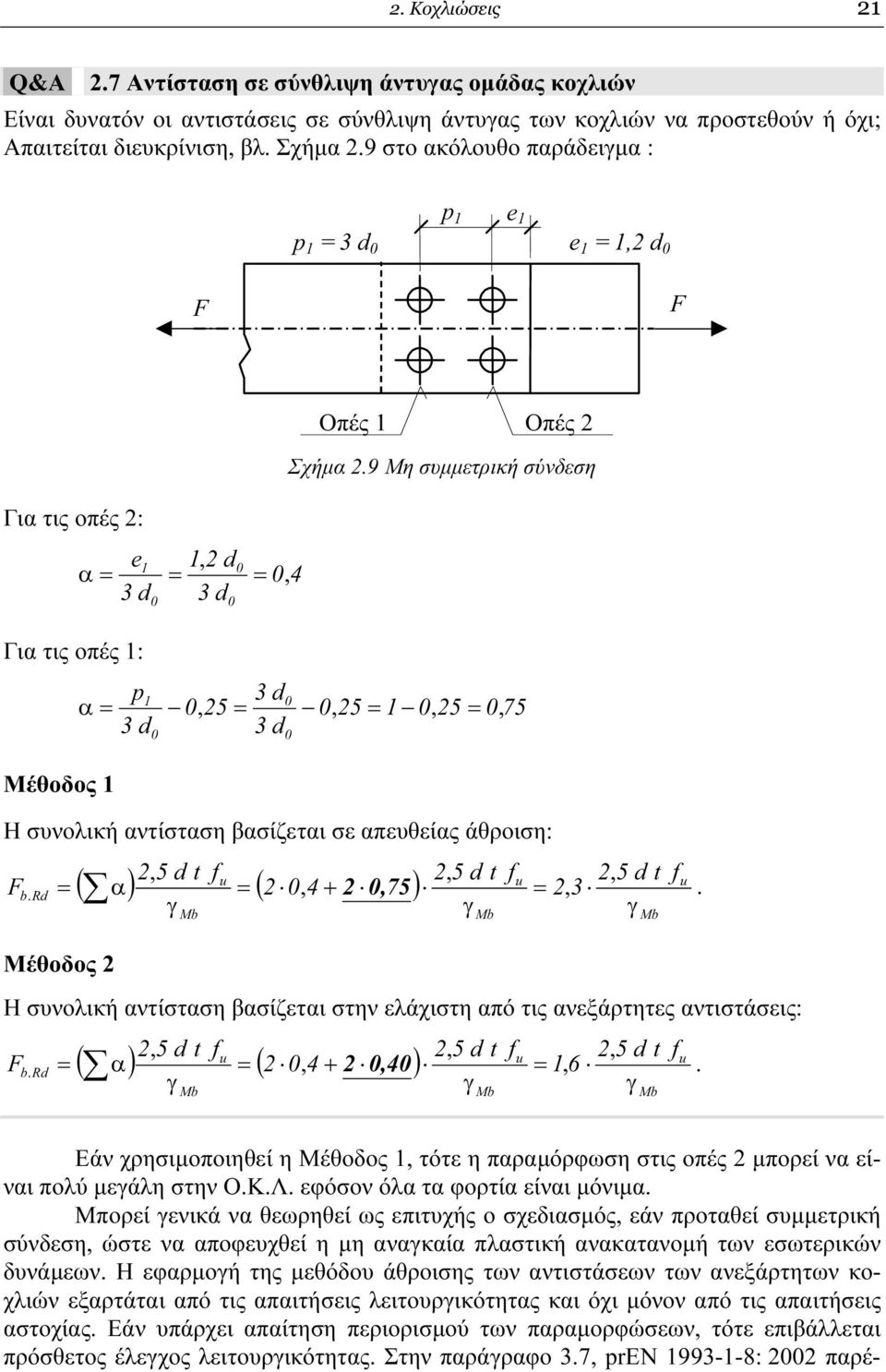 9 Μη συµµετρική σύνδεση Για τις οπές 2: e α = 3 d Για τις οπές 1: p α = 3 d 1, 2 d = 3 d 0 = 0 4 1 0, 0 0 3 d0 0, 25 = 0, 25 = 1 0, 25 = 0 75 3 d 1, Μέθοδος 1 Η συνολική αντίσταση βασίζεται σε