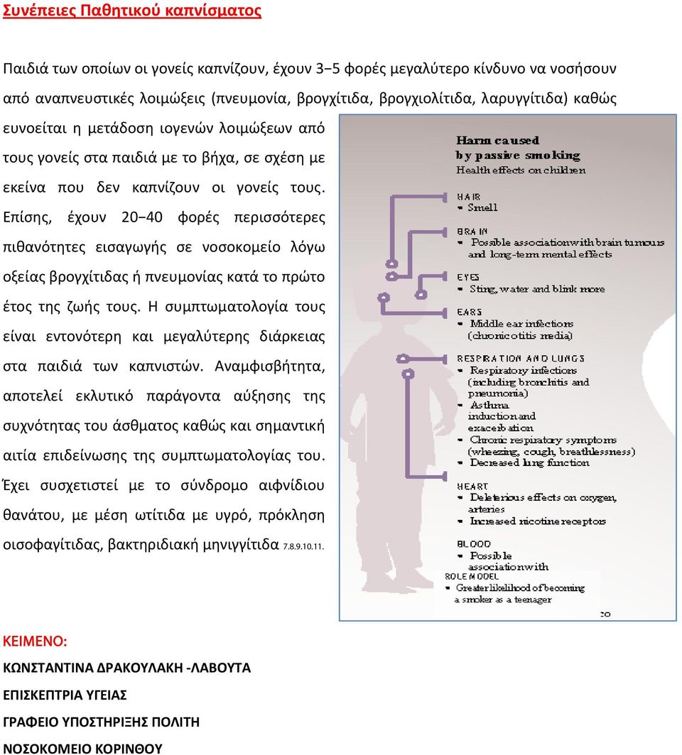 Επίσης, έχουν 20 40 φορές περισσότερες πιθανότητες εισαγωγής σε νοσοκομείο λόγω οξείας βρογχίτιδας ή πνευμονίας κατά το πρώτο έτος της ζωής τους.