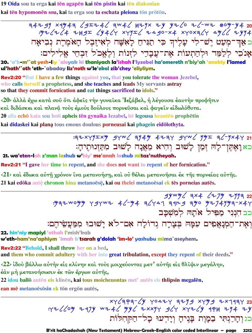 a k-m `at yesh-liy `aleyak ki thaniyach la ishah l Iyzebel ha omereth n biy ah anokiy l lamed ul hath `oth eth-`abaday liz noth w le ekol zib chey eliyliym.