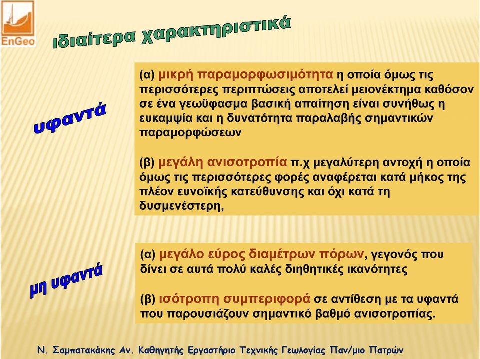 χ μεγαλύτερη αντοχή η οποία όμως τις περισσότερες φορές αναφέρεται κατά μήκος της πλέον ευνοϊκής κατεύθυνσης και όχι κατά τη δυσμενέστερη,