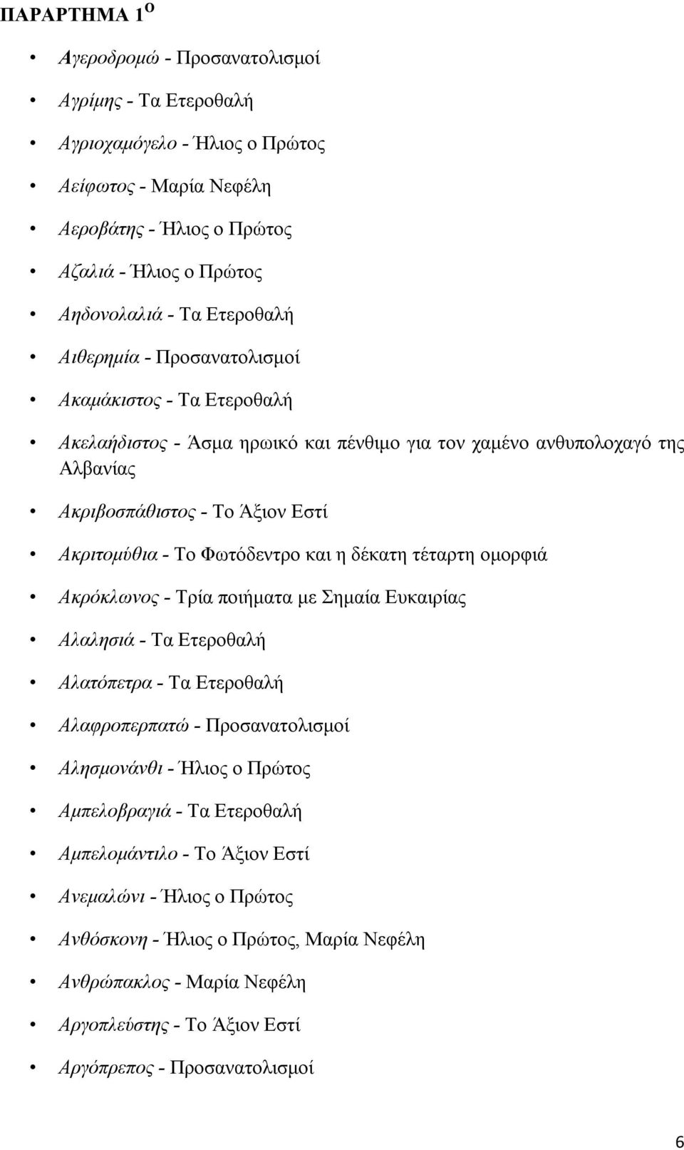 η δέκατη τέταρτη ομορφιά Ακρόκλωνος - Τρία ποιήματα με Σημαία Ευκαιρίας Αλαλησιά - Τα Ετεροθαλή Αλατόπετρα - Τα Ετεροθαλή Αλαφροπερπατώ - Προσανατολισμοί Αλησμονάνθι - Ήλιος ο Πρώτος Αμπελοβραγιά -