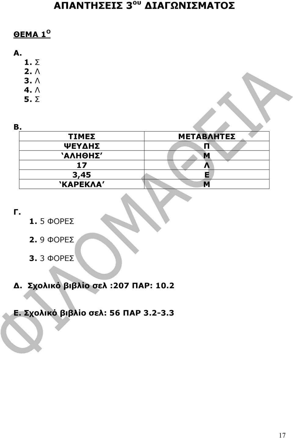 ΤΙΜΕΣ ΨΕΥ ΗΣ Π ΑΛΗΘΗΣ Μ 17 Λ 3,45 Ε ΚΑΡΕΚΛΑ Μ Γ. 1. 5 ΦΟΡΕΣ 2.