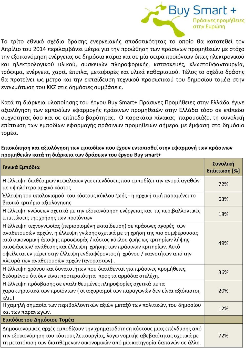 καθαρισμού. Τέλος το σχέδιο δράσης θα προτείνει ως μέτρο και την εκπαίδευση τεχνικού προσωπικού του δημοσίου τομέα στην ενσωμάτωση του ΚΚΖ στις δημόσιες συμβάσεις.