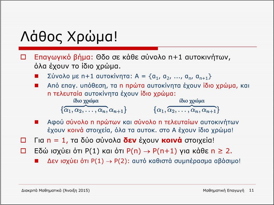 υπόθεση, τα n πρώτα αυτοκίνητα έχουν ίδιο χρώμα, και n τελευταία αυτοκίνητα έχουν ίδιο χρώμα: Αφού σύνολο n πρώτων και σύνολο n τελευταίων