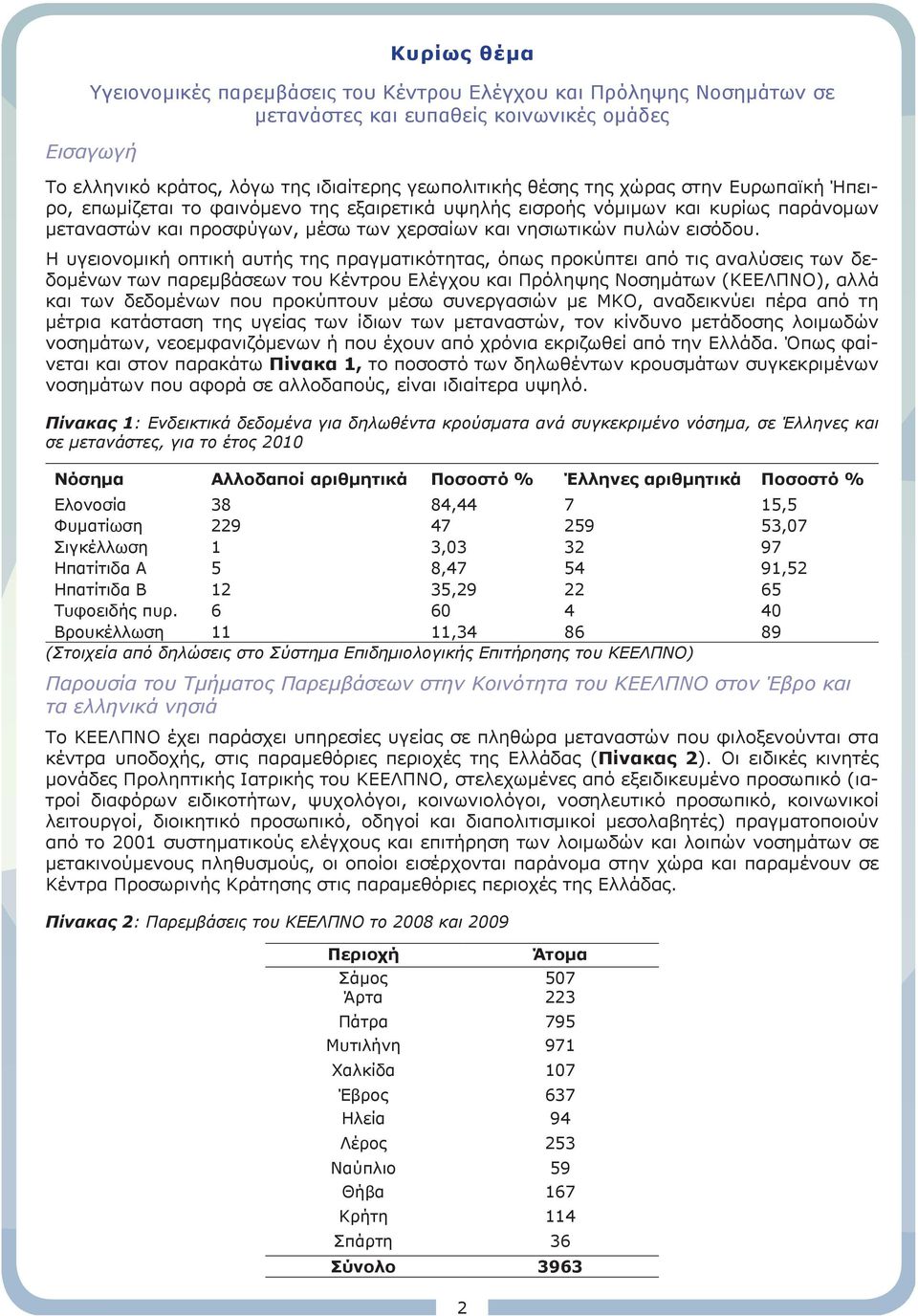 Η υγειονομική οπτική αυτής της πραγματικότητας, όπως προκύπτει από τις αναλύσεις των δεδομένων των παρεμβάσεων του Κέντρου Ελέγχου και Πρόληψης Νοσημάτων (ΚΕΕΛΠΝΟ), αλλά και των δεδομένων που