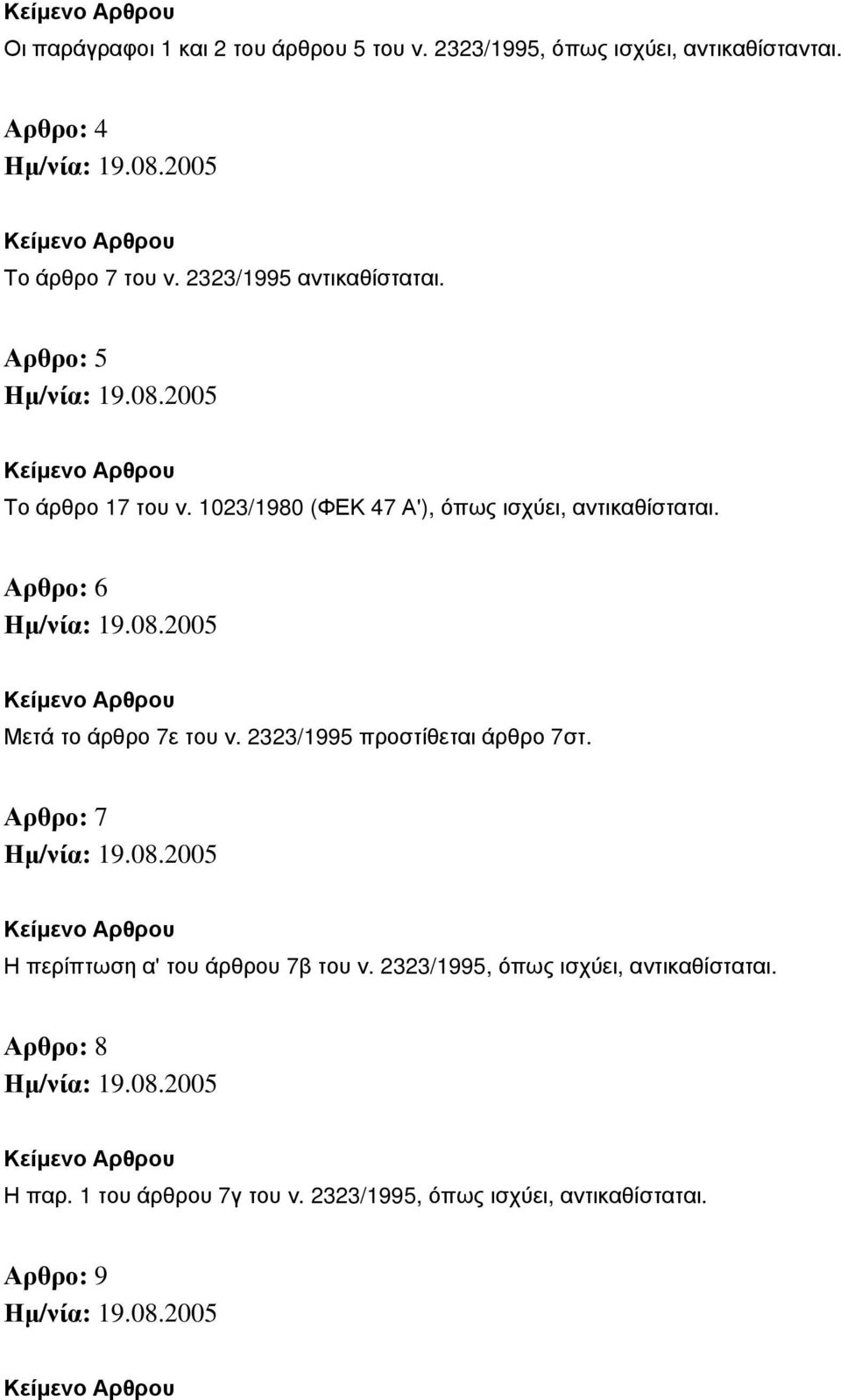 Αρθρο: 6 Μετά το άρθρο 7ε του ν. 2323/1995 προστίθεται άρθρο 7στ. Αρθρο: 7 Η περίπτωση α' του άρθρου 7β του ν.