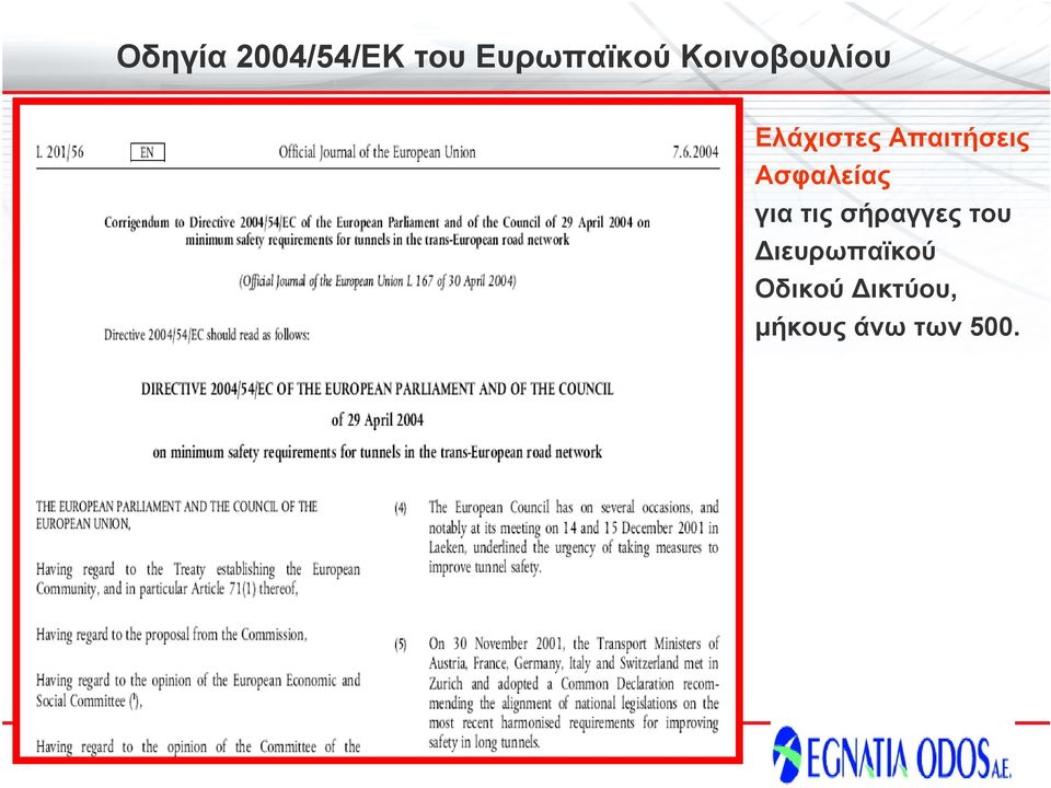 Ασφαλείας για τις σήραγγες του