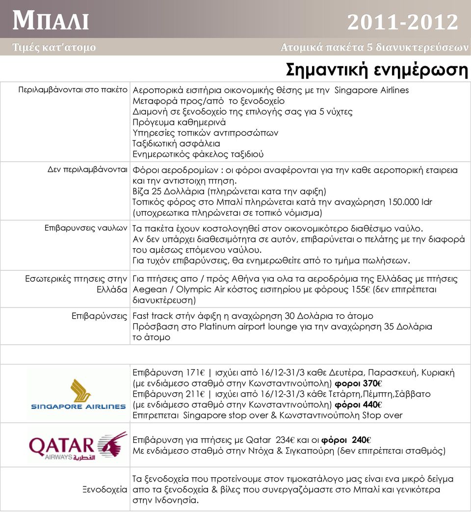 εταιρεια και την αντιστοιχη πτηση. Βίζα 25 Δολλάρια (πληρώνεται κατα την αφιξη) Τοπικός φόρος στο Μπαλί πληρώνεται κατά την αναχώρηση 150.