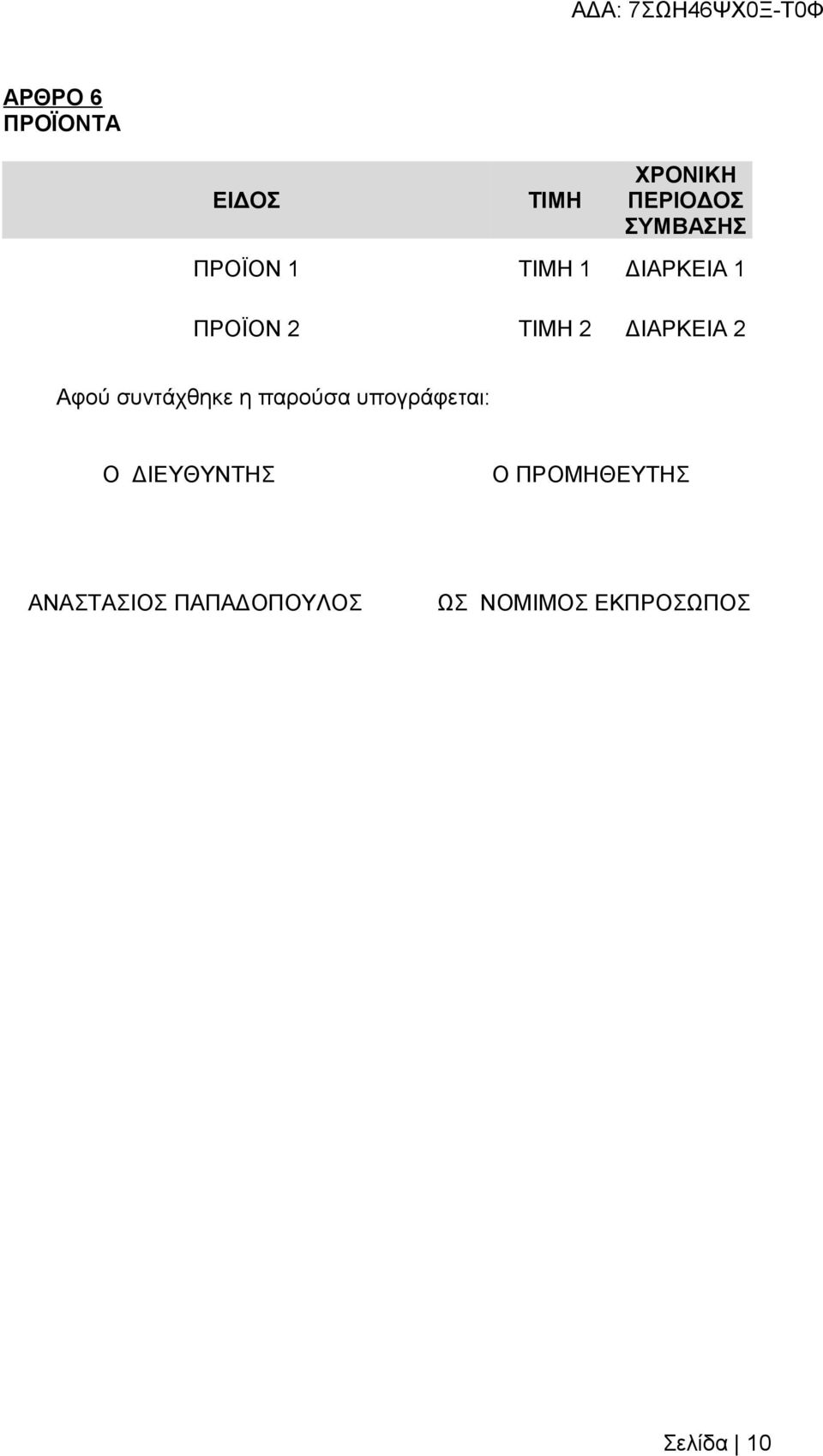 Αφού συντάχθηκε η παρούσα υπογράφεται: Ο ΔΙΕΥΘΥΝΤΗΣ Ο