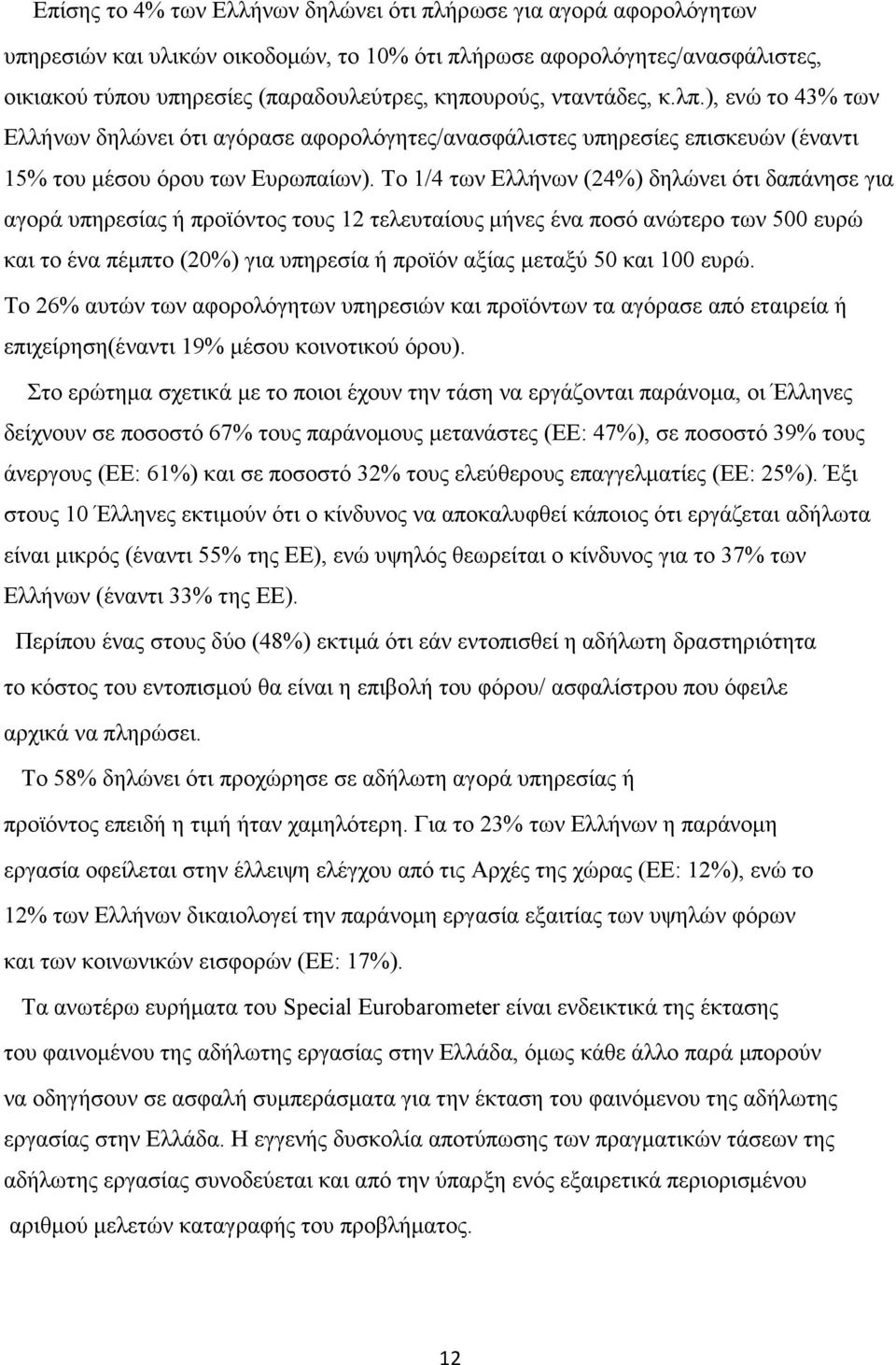 Το 1/4 των Ελλήνων (24%) δηλώνει ότι δαπάνησε για αγορά υπηρεσίας ή προϊόντος τους 12 τελευταίους µήνες ένα ποσό ανώτερο των 500 ευρώ και το ένα πέµπτο (20%) για υπηρεσία ή προϊόν αξίας µεταξύ 50 και