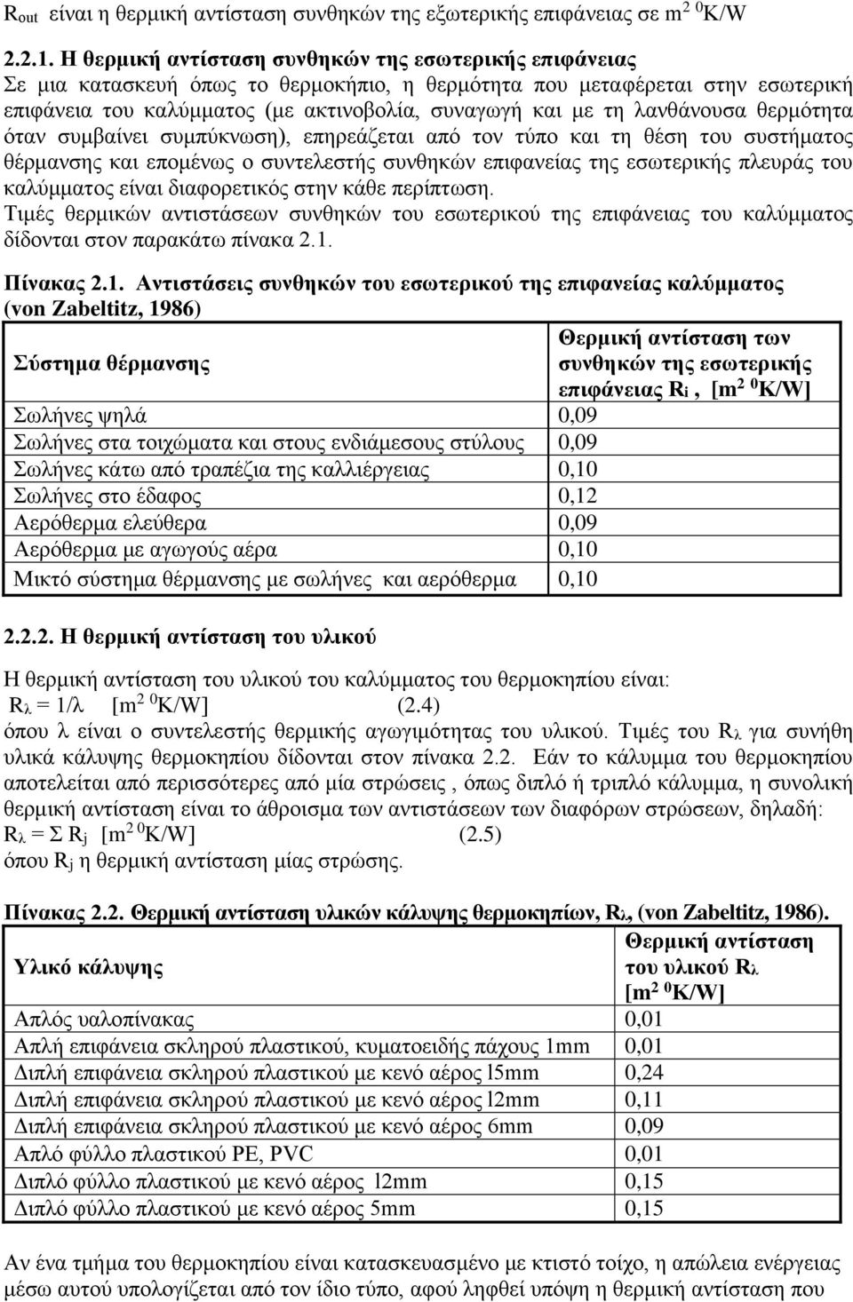 λανθάνουσα θερμότητα όταν συμβαίνει συμπύκνωση), επηρεάζεται από τον τύπο και τη θέση του συστήματος θέρμανσης και επομένως ο συντελεστής συνθηκών επιφανείας της εσωτερικής πλευράς του καλύμματος