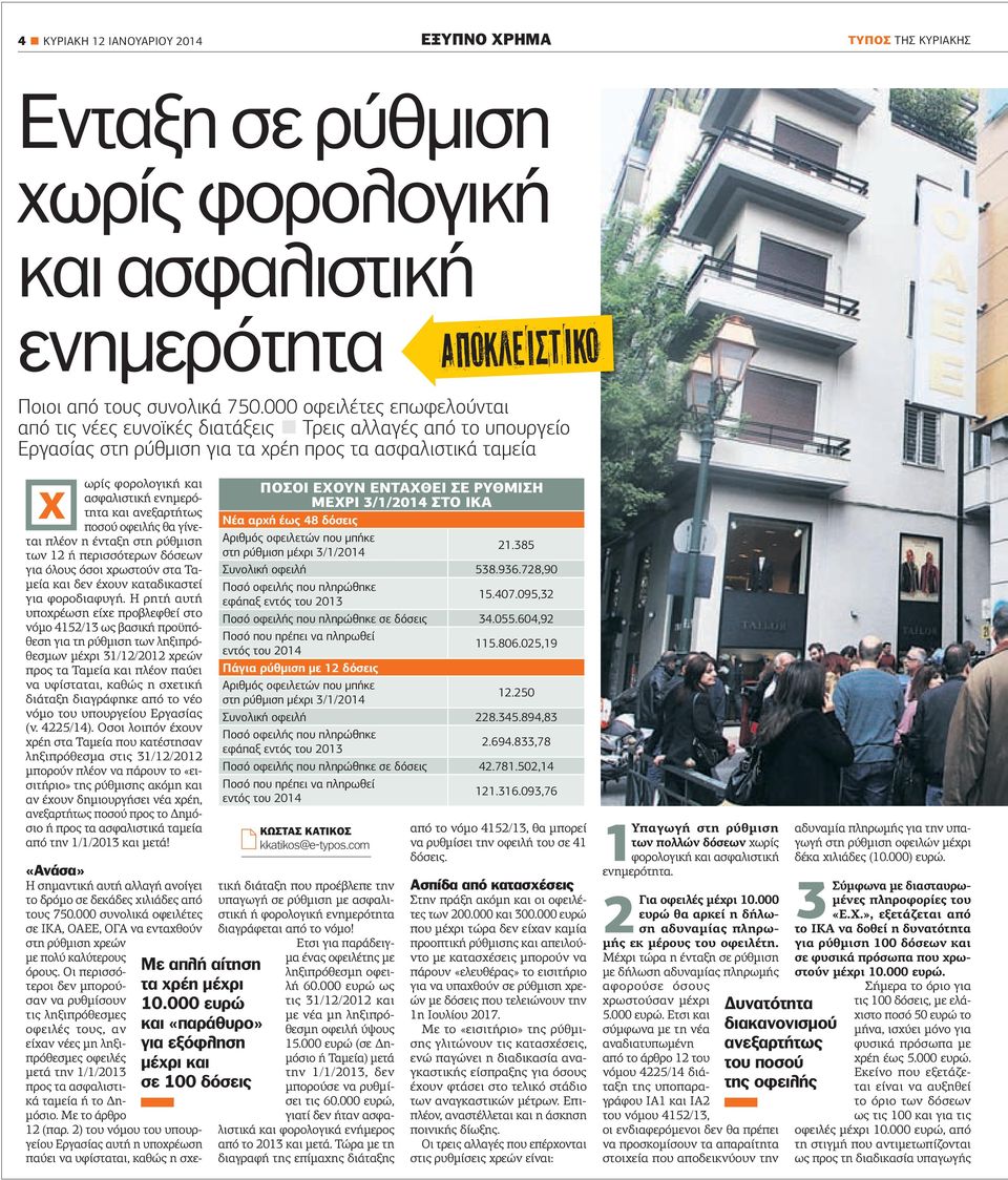 ανεξαρτήτως ποσού οφειλής θα γίνεται πλέον η ένταξη στη ρύθµιση των 12 ή περισσότερων δόσεων για όλους όσοι χρωστούν στα Τα- µεία και δεν έχουν καταδικαστεί για φοροδιαφυγή.