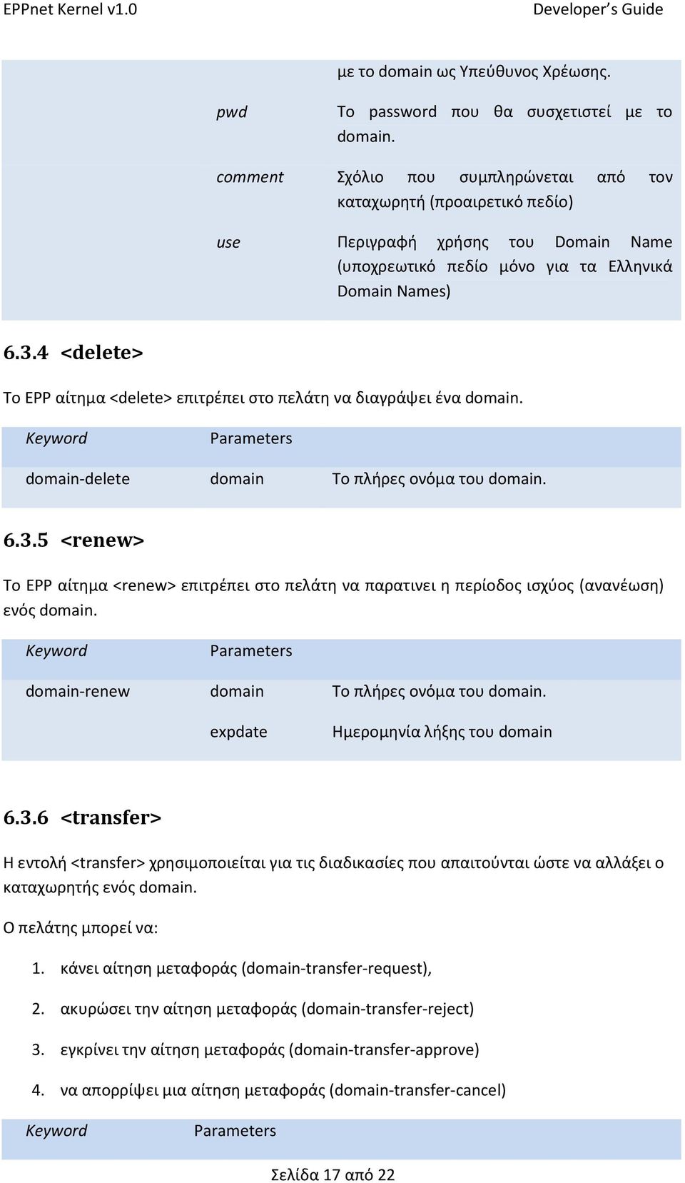 4 <delete> Tο EPP αίτημα <delete> επιτρέπει στο πελάτη να διαγράψει ένα domain. domain-delete domain 6.3.