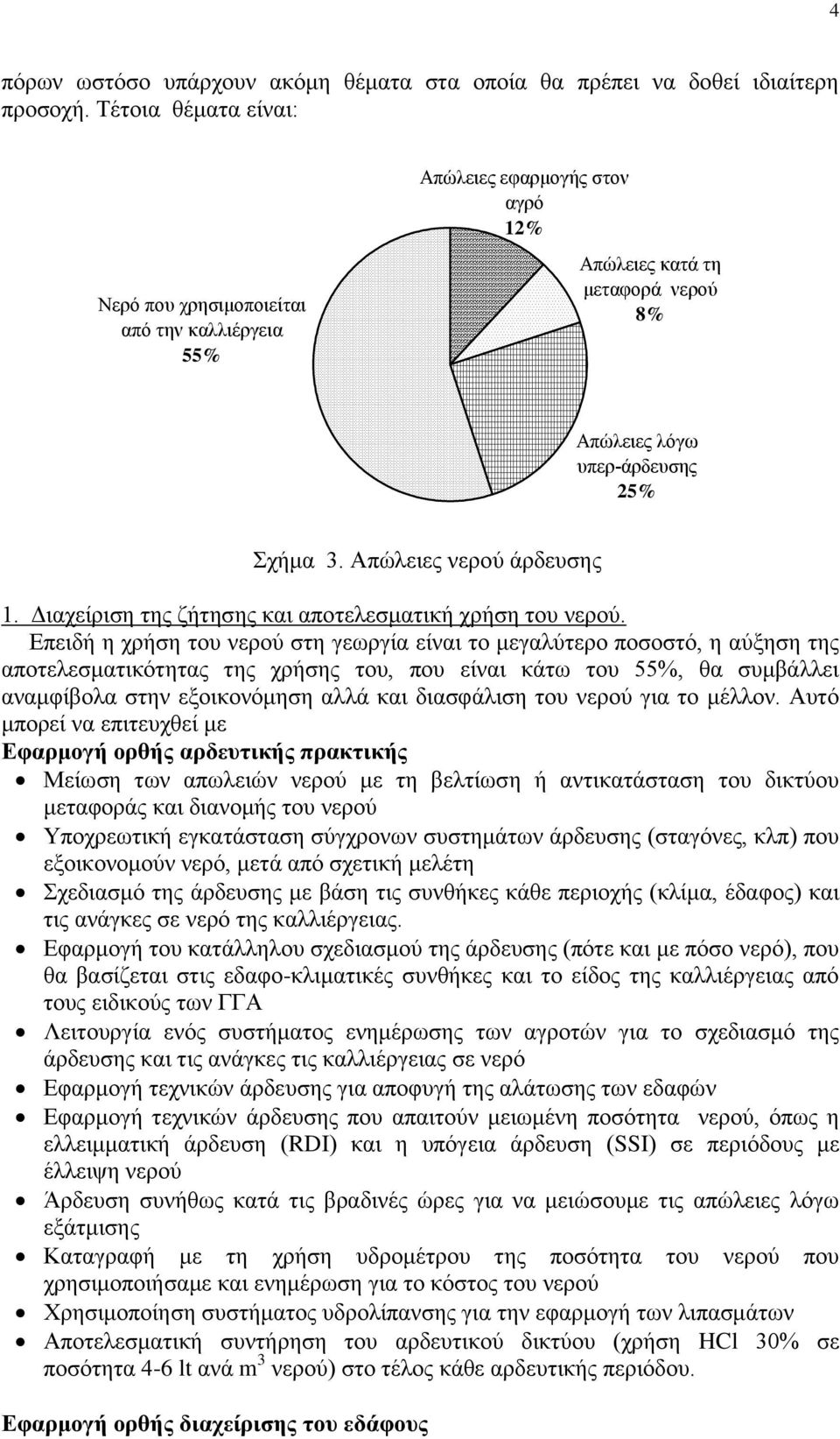 Απώλειες νερού άρδευσης 1. Διαχείριση της ζήτησης και αποτελεσματική χρήση του νερού.