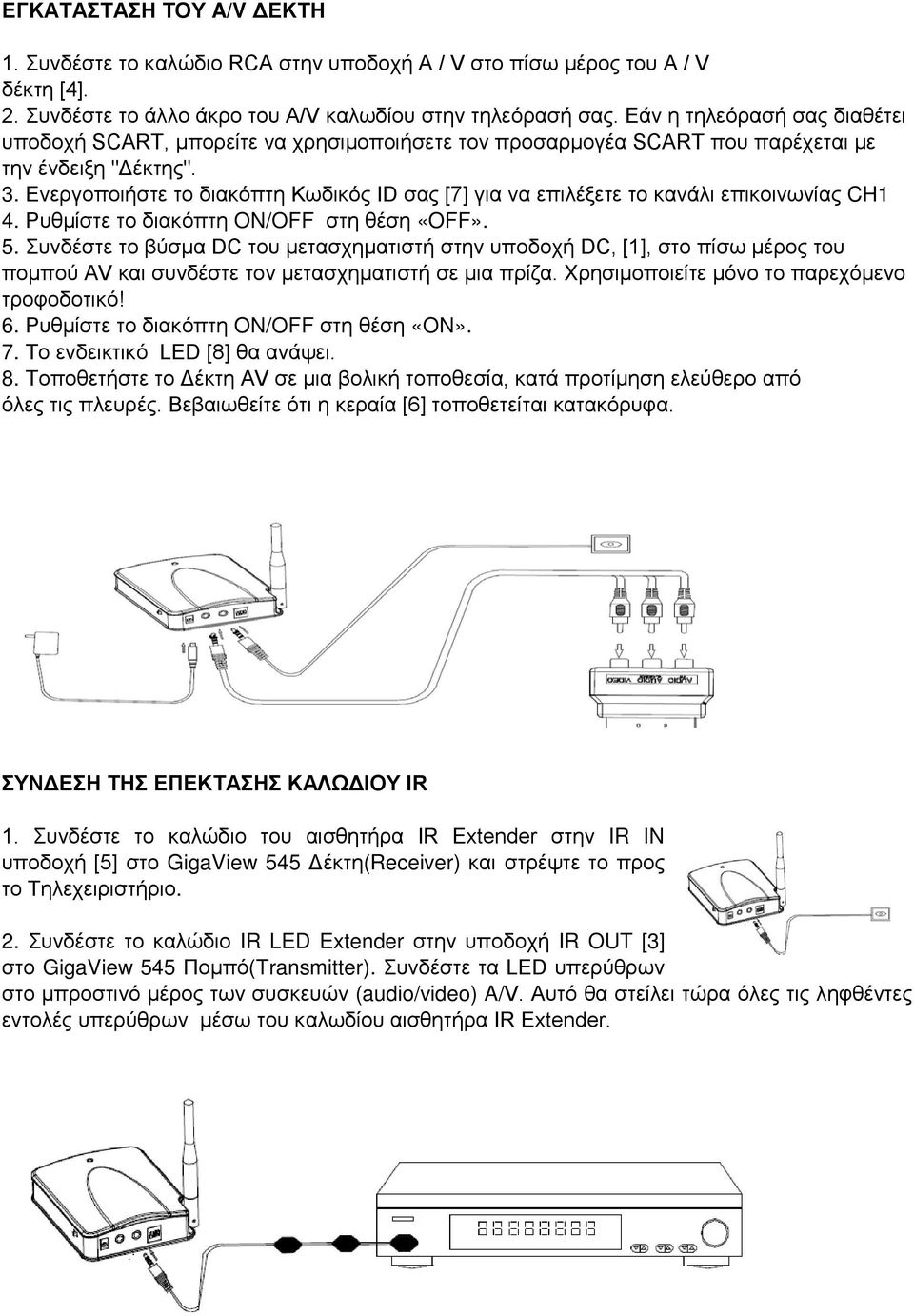 Ενεργοποιήστε το διακόπτη Κωδικός ID σας [7] για να επιλέξετε το κανάλι επικοινωνίας CH1 4. Ρυθμίστε το διακόπτη ON/OFF στη θέση «OFF». 5.