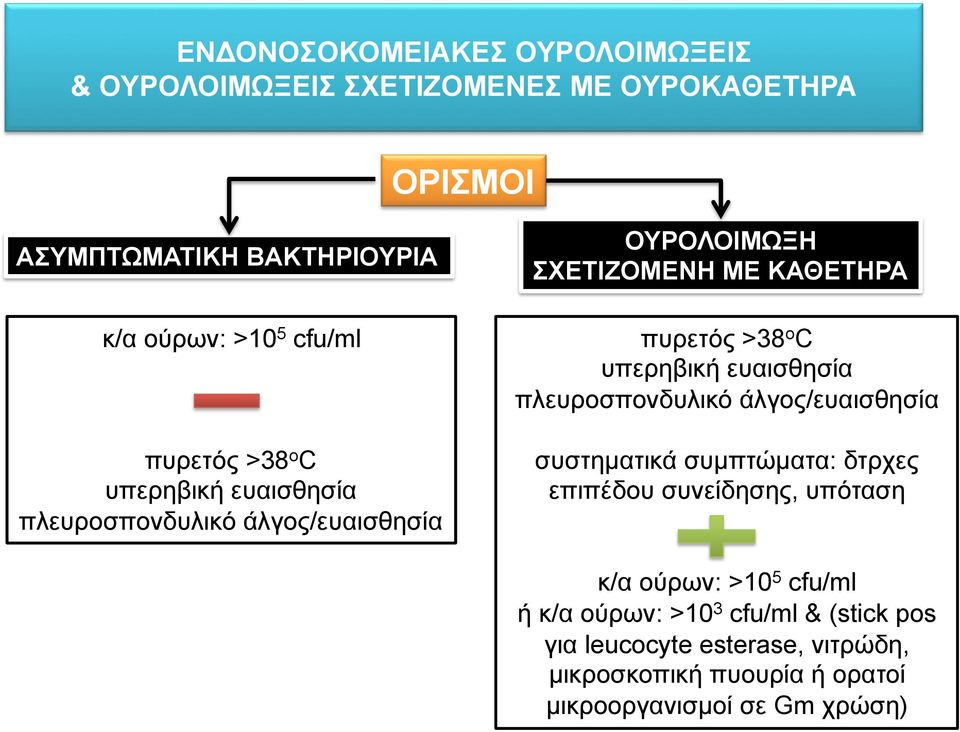 υπερηβική ευαισθησία πλευροσπονδυλικό άλγος/ευαισθησία συστηµατικά συµπτώµατα: δτρχες επιπέδου συνείδησης, υπόταση κ/α ούρων: >10 5