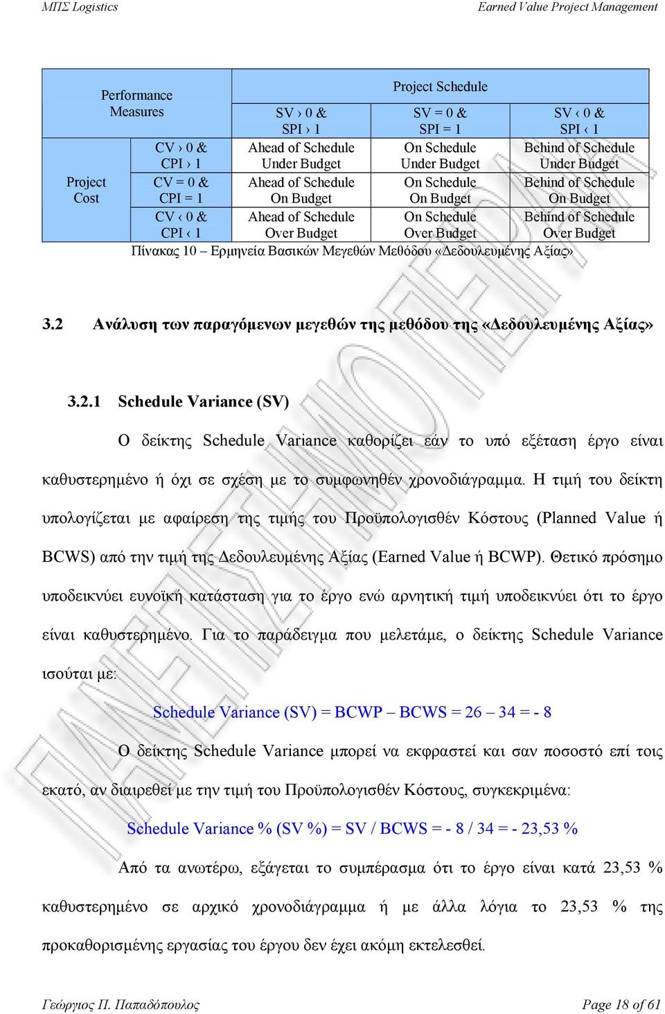 Ερµηνεία Βασικών Μεγεθών Μεθόδου «εδουλευµένης Αξίας» 3.2 