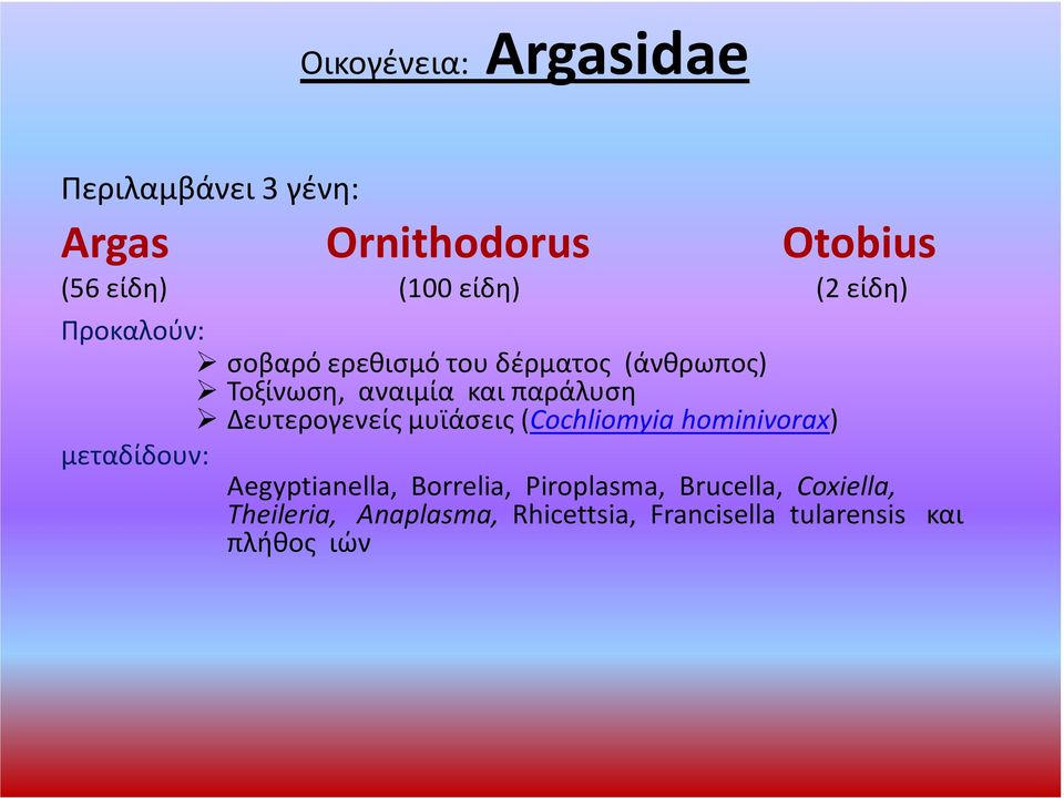 Δευτερογενείς μυϊάσεις(cochliomyia hominivorax) μεταδίδουν: Aegyptianella, Borrelia,