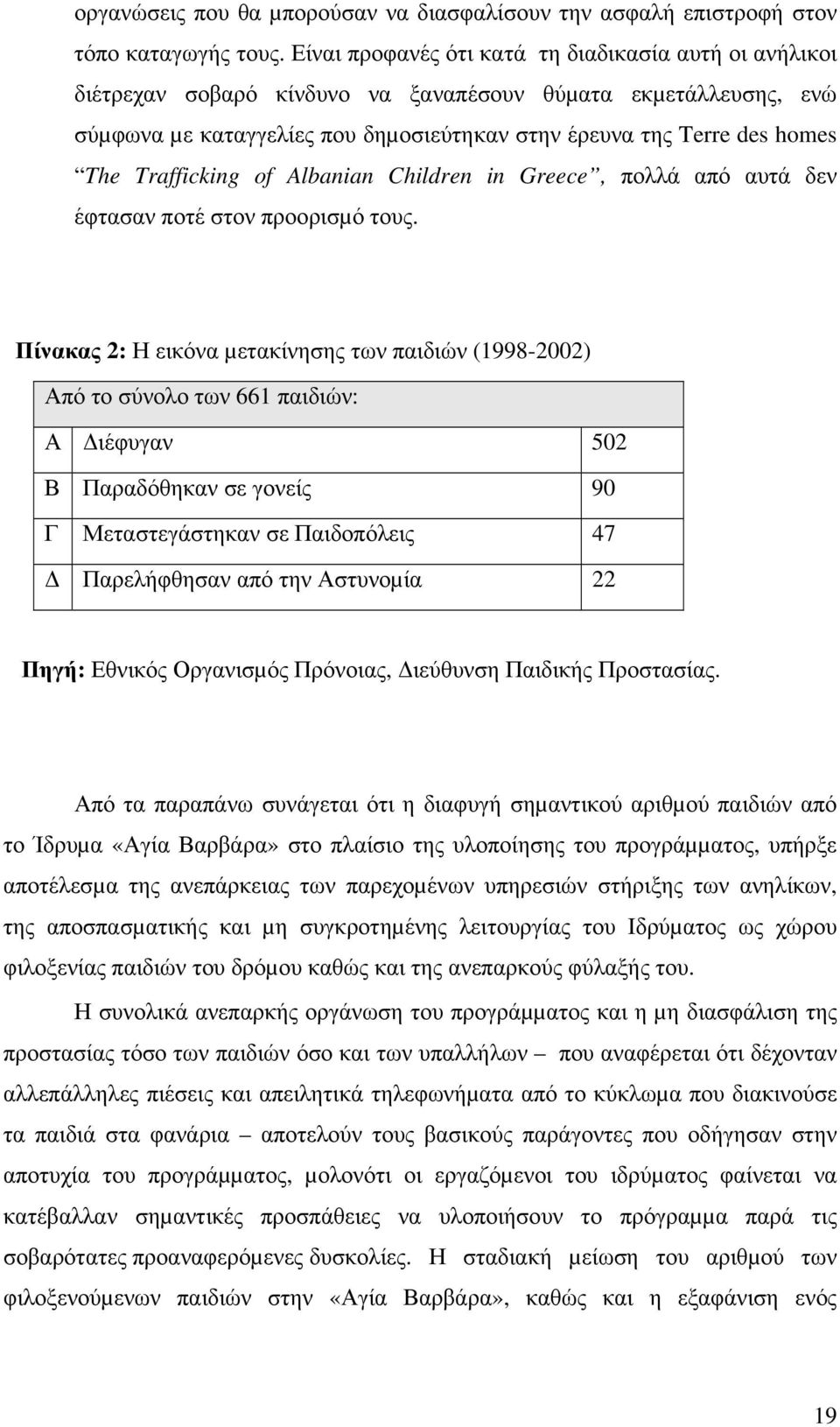 Trafficking of Albanian Children in Greece, πολλά από αυτά δεν έφτασαν ποτέ στον προορισµό τους.