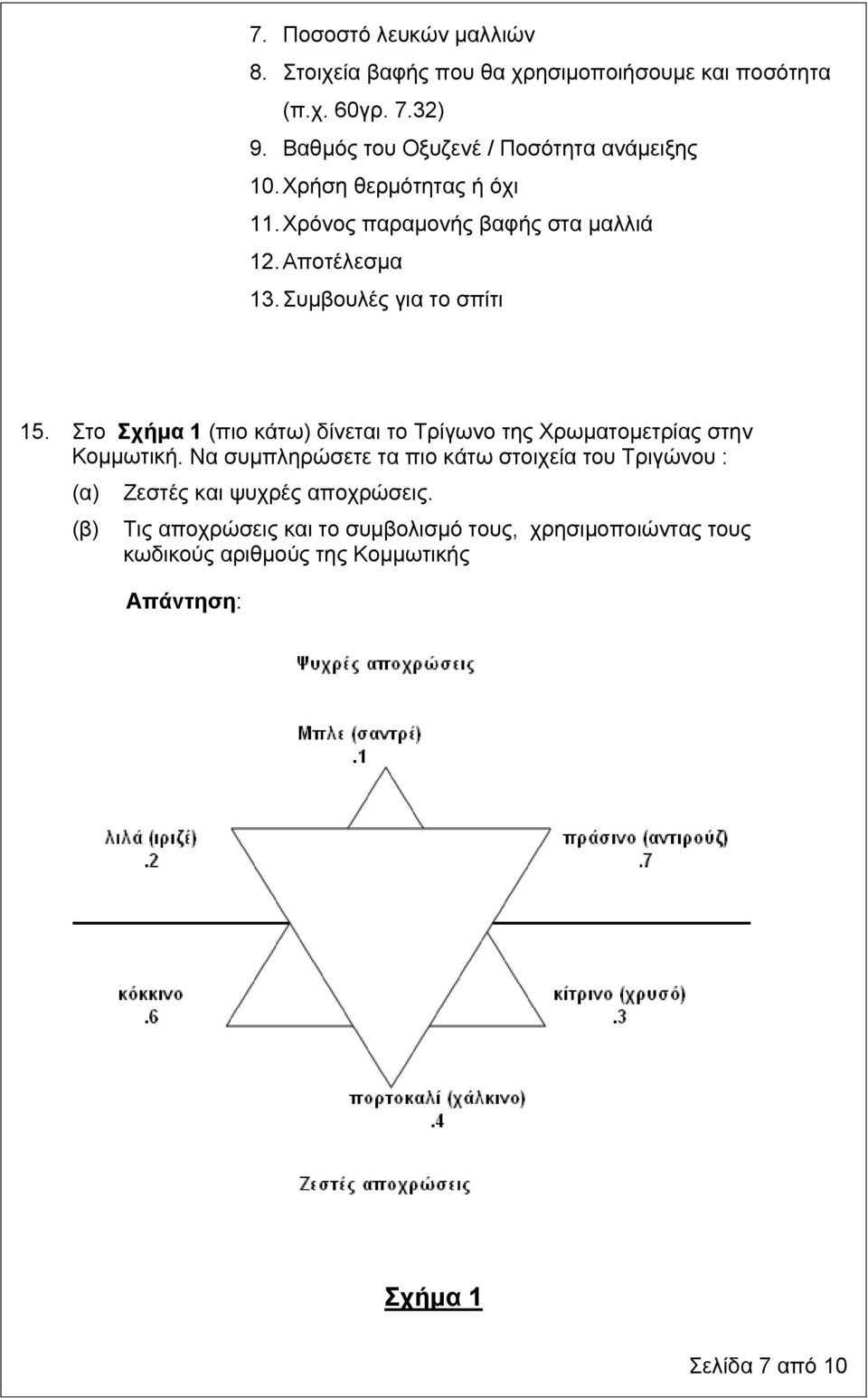 Συμβουλές για το σπίτι 15. Στο Σχήμα 1 (πιο κάτω) δίνεται το Τρίγωνο της Χρωματομετρίας στην Κομμωτική.