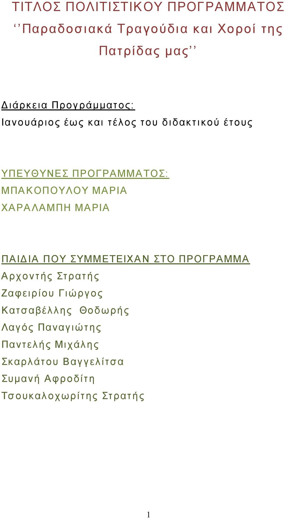 ΠΟΥ ΣΥΜΜΕΤΕΙΧΑ Ν ΣΤΟ ΠΡΟΓΡΑΜΜΑ Α ρχοντ ής Στρατ ή ς Ζα φ ειρ ίου Γι ώ ργ ο ς Κ ατσ αβέλ λ ης Θο δ ω ρή ς Λαγ ός Πα