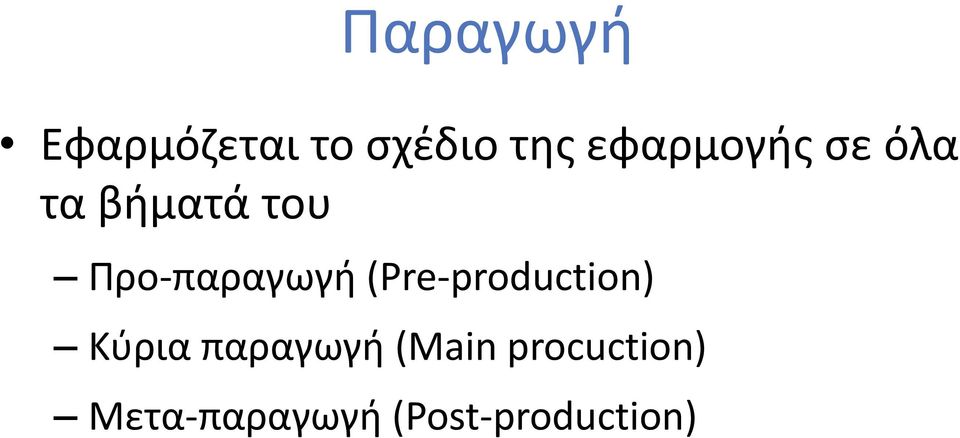 Προ-παραγωγή (Pre-production) Κύρια