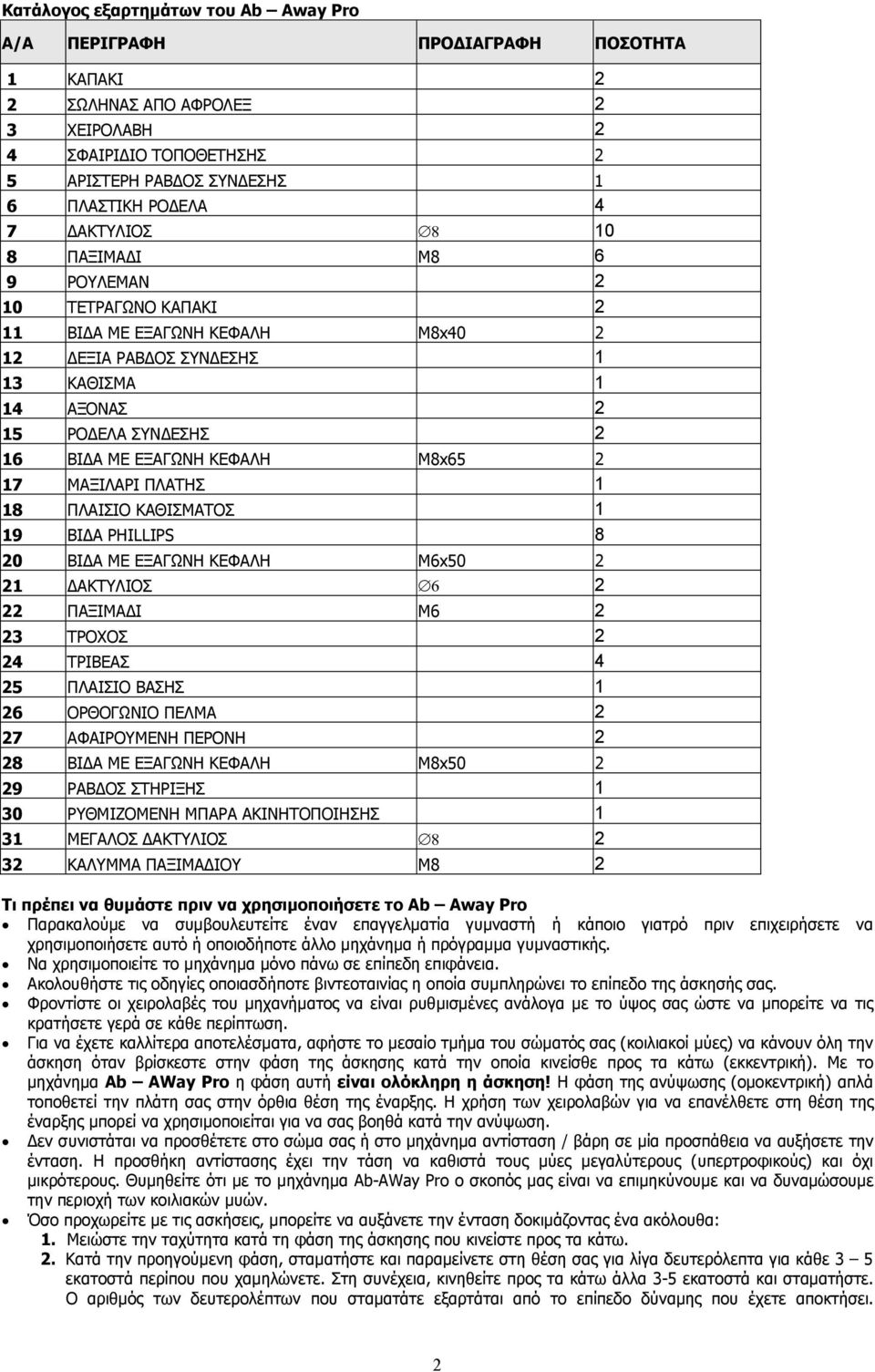 Μ8x65 2 17 ΜΑΞΙΛΑΡΙ ΠΛΑΤΗΣ 1 18 ΠΛΑΙΣΙΟ ΚΑΘΙΣΜΑΤΟΣ 1 19 ΒΙ Α PHILLIPS 8 20 ΒΙ Α ΜΕ ΕΞΑΓΩΝΗ ΚΕΦΑΛΗ Μ6x50 2 21 ΑΚΤΥΛΙΟΣ 6 2 22 ΠΑΞΙΜΑ Ι Μ6 2 23 ΤΡΟΧΟΣ 2 24 ΤΡΙΒΕΑΣ 4 25 ΠΛΑΙΣΙΟ ΒΑΣΗΣ 1 26 ΟΡΘΟΓΩΝΙΟ