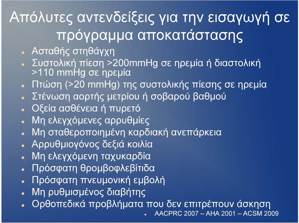 Μη ελεγχόμενες αρρυθμίες Μη σταθεροποιημένη καρδιακή ανεπάρκεια Αρρυθμιογόνος δεξιά κοιλία Μη ελεγχόμενη ταχυκαρδία Πρόσφατη