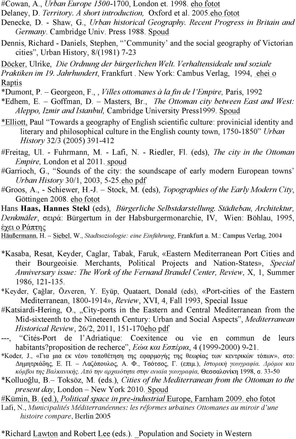 Spoud Dennis, Richard - Daniels, Stephen, Community and the social geography of Victorian cities, Urban History, 8/(1981) 7-23 Döcker, Ulrike, Die Ordnung der bürgerlichen Welt.