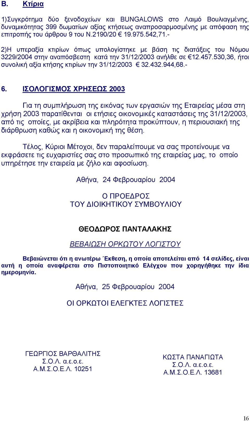 530,36, ήτοι συνολική αξία κτήσης κτιρίων την 31/12/2003 32.432.944,68.- 6.