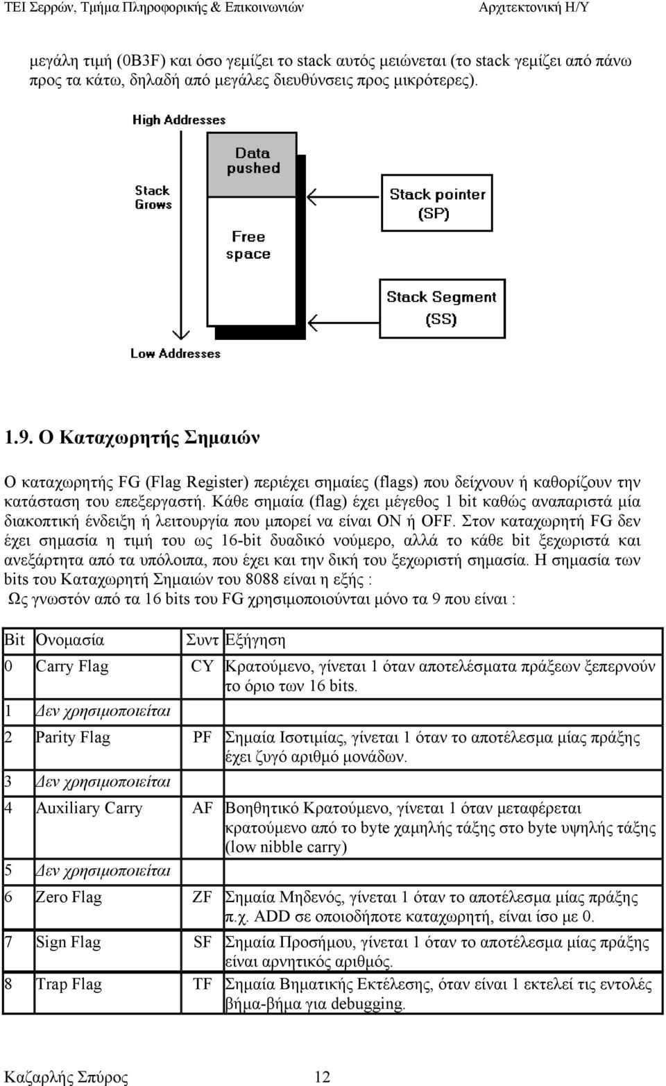 Κάθε σηµαία (flag) έχει µέγεθος 1 bit καθώς αναπαριστά µία διακοπτική ένδειξη ή λειτουργία που µπορεί να είναι ON ή OFF.