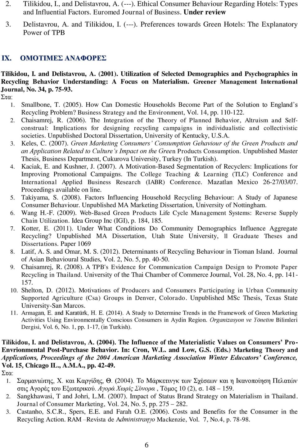 Utilization of Selected Demographics and Psychographics in Recycling Behavior Understanding: A Focus on Materialism. Greener Management International Journal, No. 34, p. 75-93. 1. Smallbone, T.