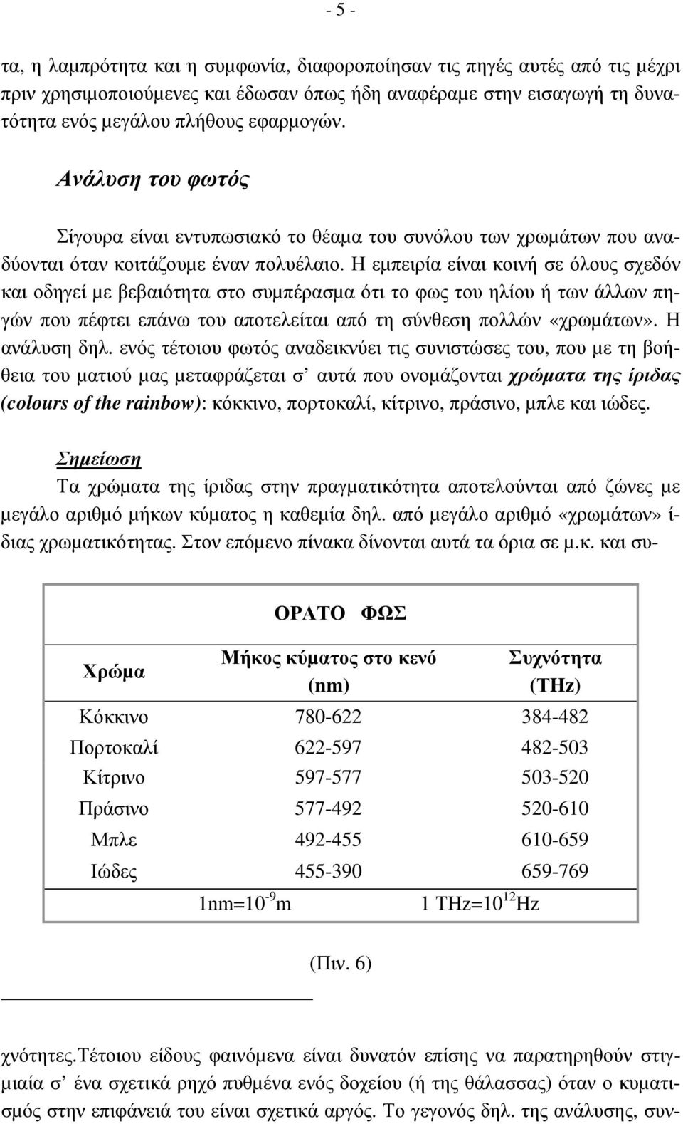 Η εµπειρία είναι κοινή σε όλους σχεδόν και οδηγεί µε βεβαιότητα στο συµπέρασµα ότι το φως του ηλίου ή των άλλων πηγών που πέφτει επάνω του αποτελείται από τη σύνθεση πολλών «χρωµάτων». Η ανάλυση δηλ.