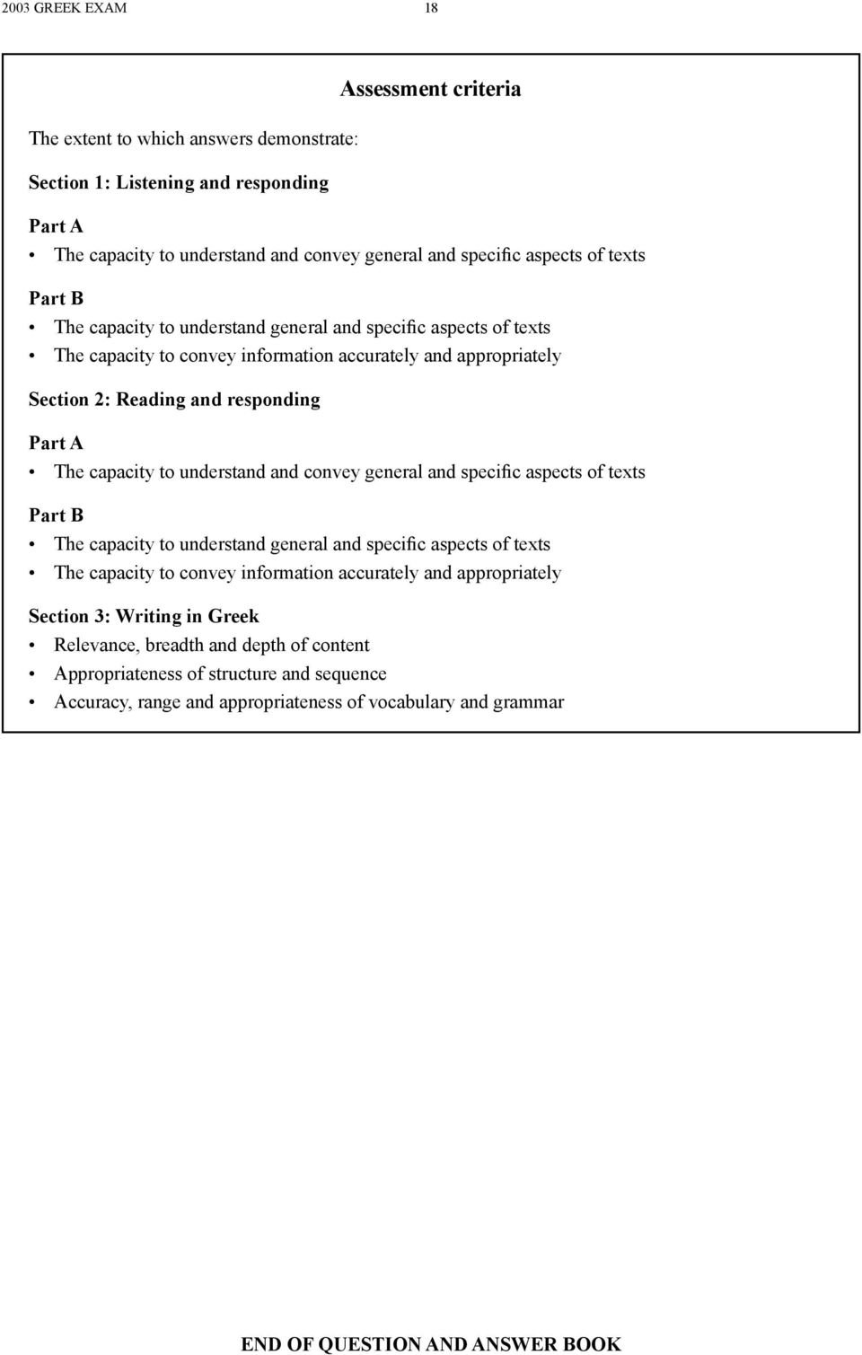 to understand and convey general and specific aspects of texts Part B The capacity to understand general and specific aspects of texts The capacity to convey information accurately and