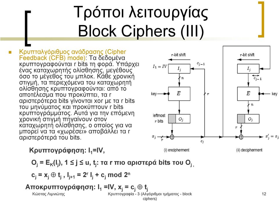 Κάθε χρονική στιγμή, τα περιεχόμενα του καταχωρητή ολίσθησης κρυπτογραφούνται: από το αποτέλεσμα που προκύπτει, τα r αριστερότερα bits γίνονται xor με τα r bits του μηνύματος και