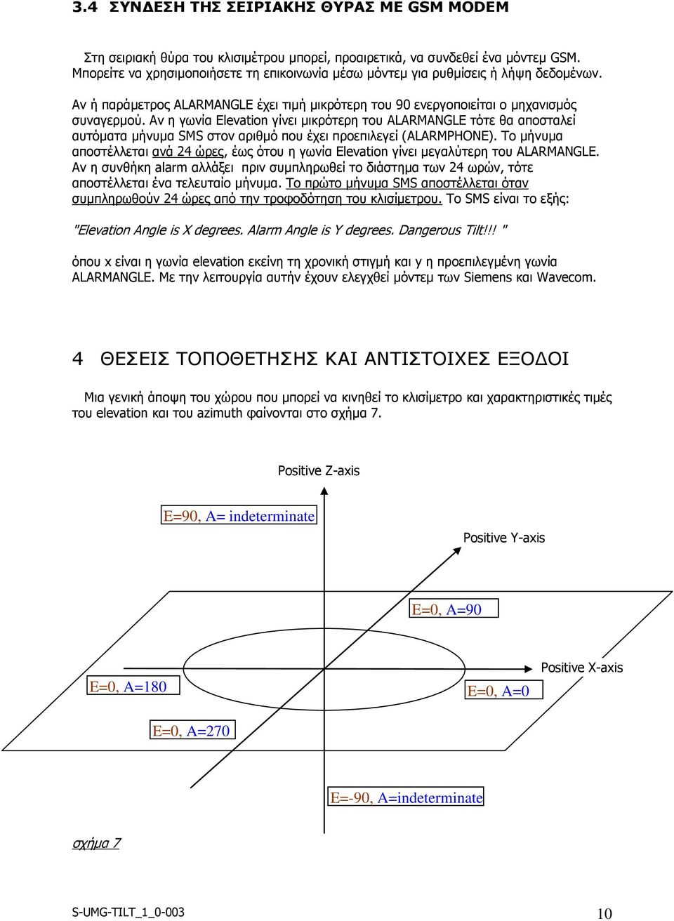 Αν η γωνία Elevation γίνει μικρότερη του ALARMANGLE τότε θα αποσταλεί αυτόματα μήνυμα SMS στον αριθμό που έχει προεπιλεγεί (ALARMPHONE).