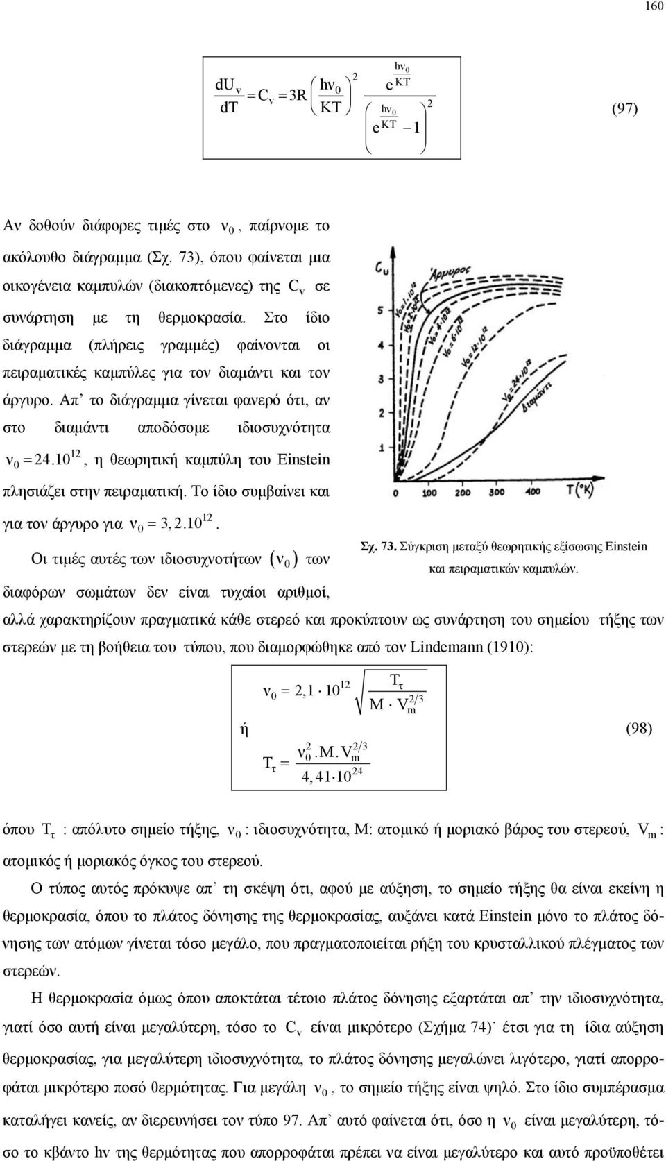 Απ το διάγραµµα γίνεται φανερό ότι, αν στο διαµάντι αποδόσοµε ιδιοσυχνότητα ν = 24.10 0 12 σε, η θεωρητική καµπύλη του Einstein πλησιάζει στην πειραµατική.